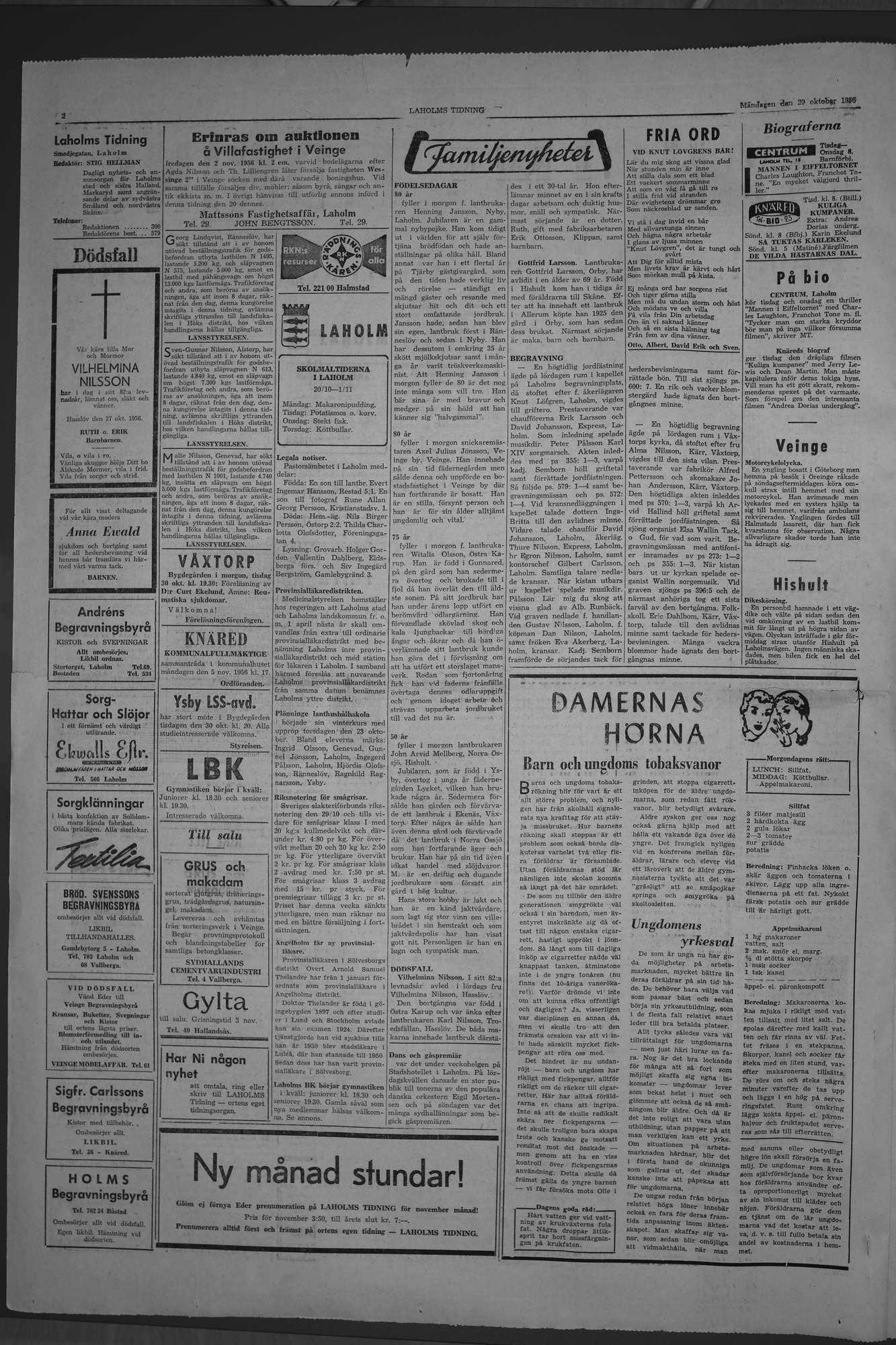 Laholms Tidning Måndag 29 oktober 1956, sida 2