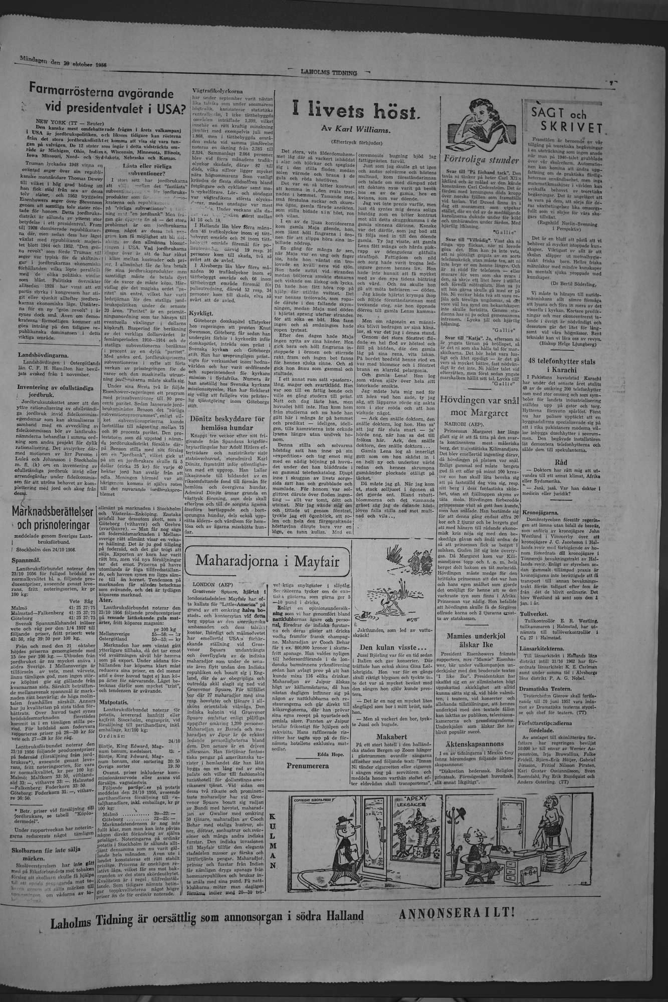 Laholms Tidning Måndag 29 oktober 1956, sida 7