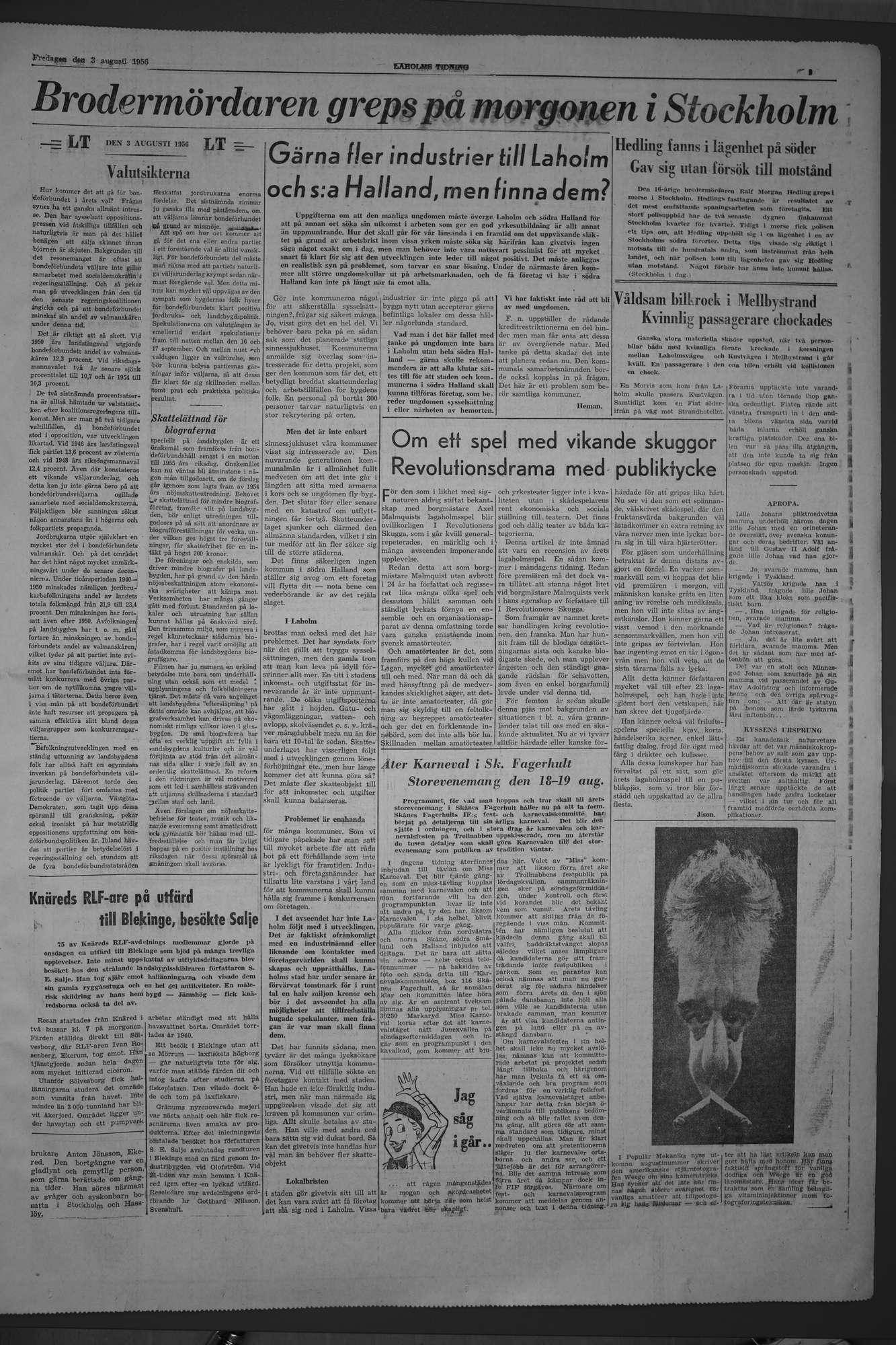 Laholms Tidning Fredag 3 augusti 1956, sida 3