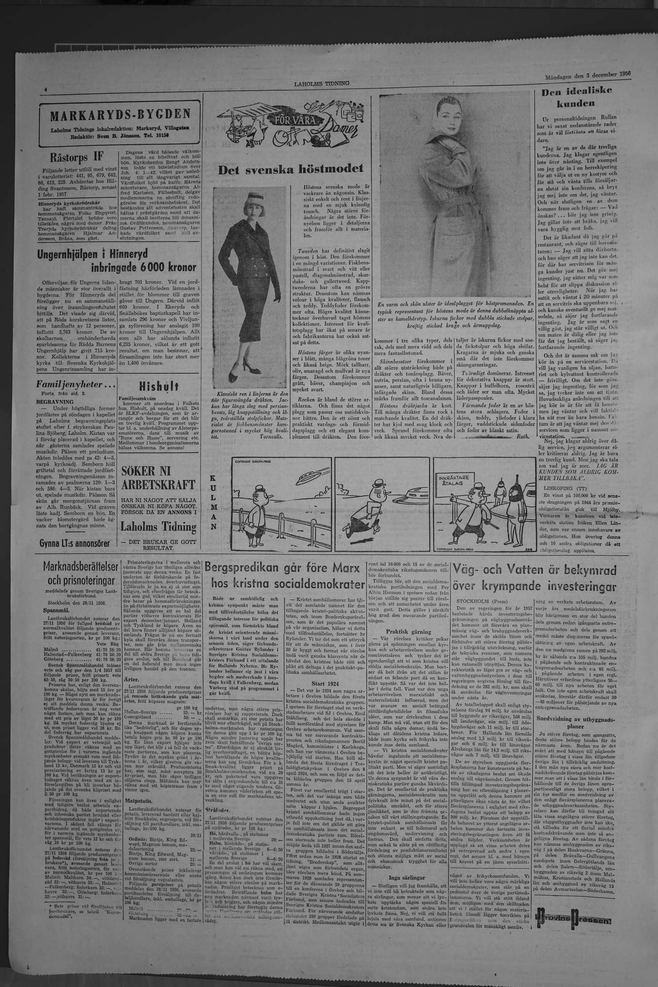 Laholms Tidning Måndag 3 december 1956, sida 4