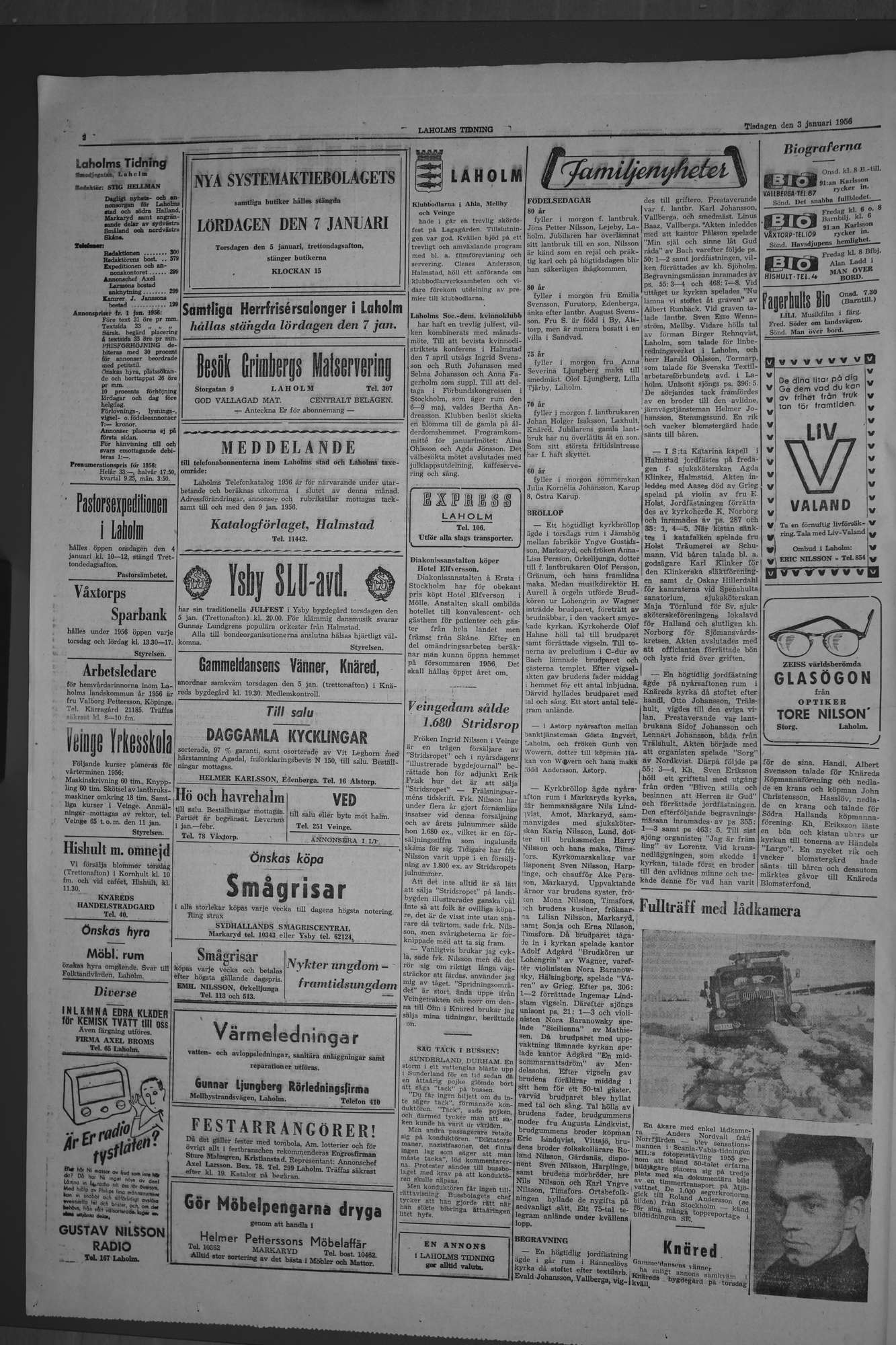 Laholms Tidning Tisdag 3 januari 1956, sida 2