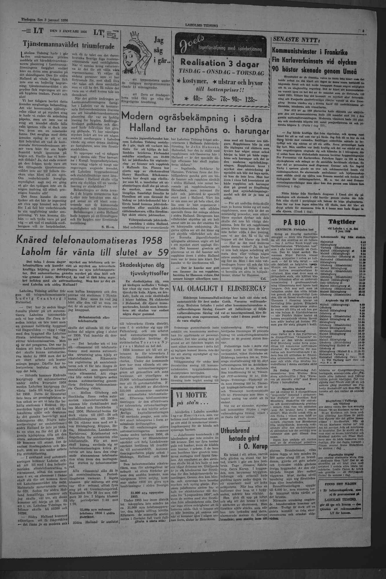 Laholms Tidning Tisdag 3 januari 1956, sida 3