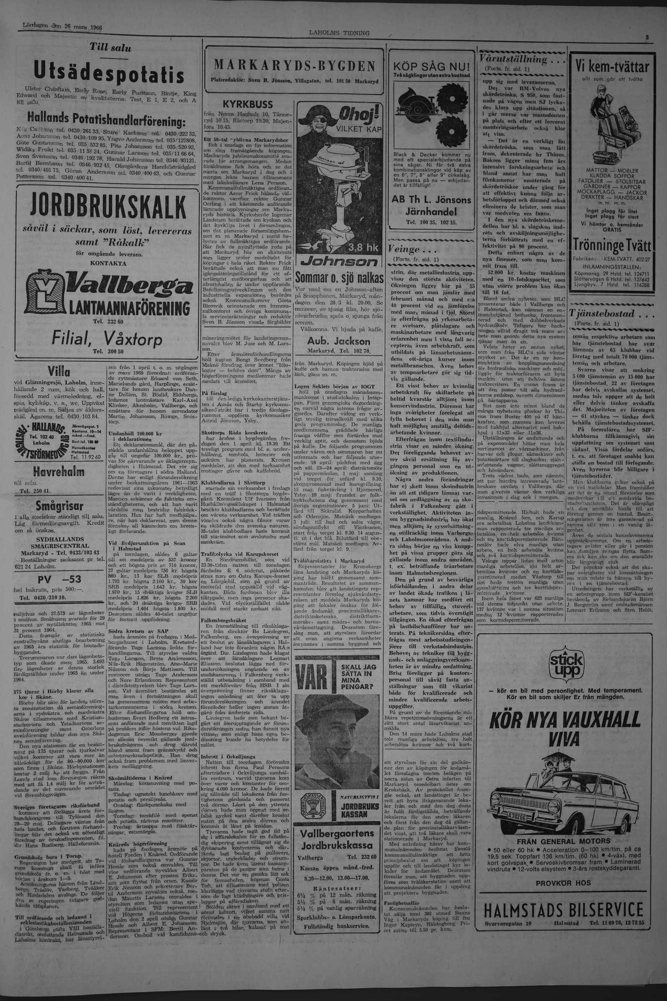 Laholms Tidning Lördag 26 mars 1966, sida 3