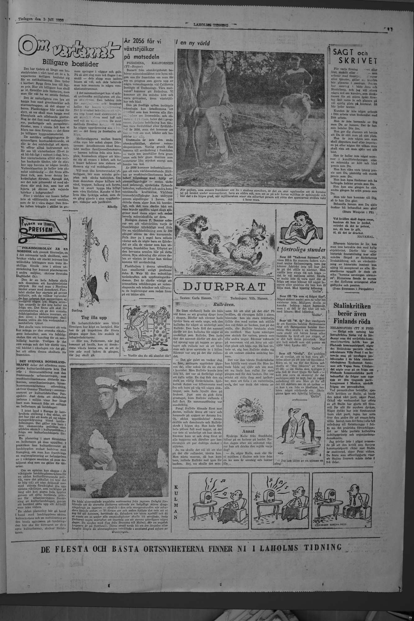Laholms Tidning Tisdag 3 juli 1956, sida 7