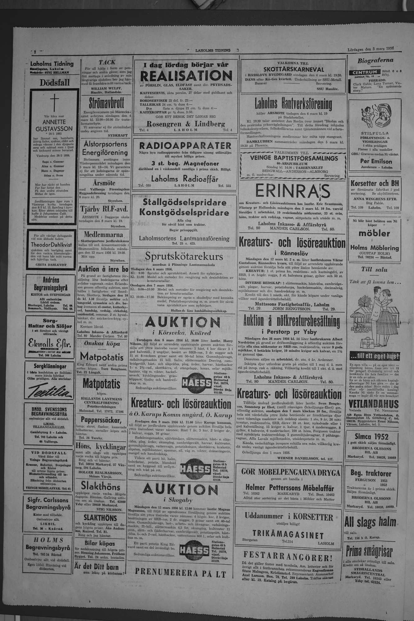 Laholms Tidning Lördag 3 mars 1956, sida 2