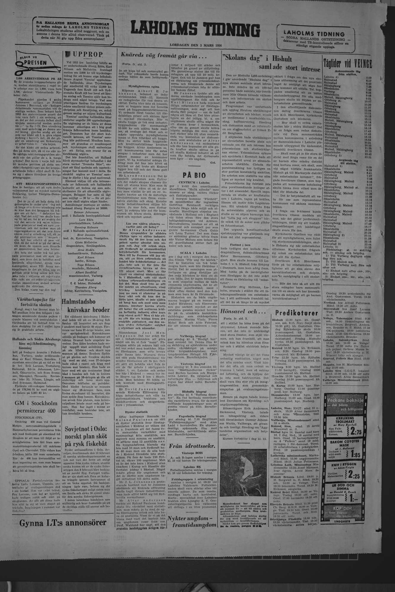 Laholms Tidning Lördag 3 mars 1956, sida 8