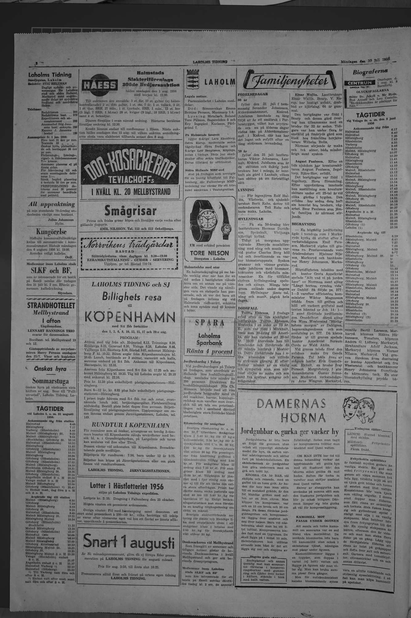 Laholms Tidning Måndag 30 juli 1956, sida 2