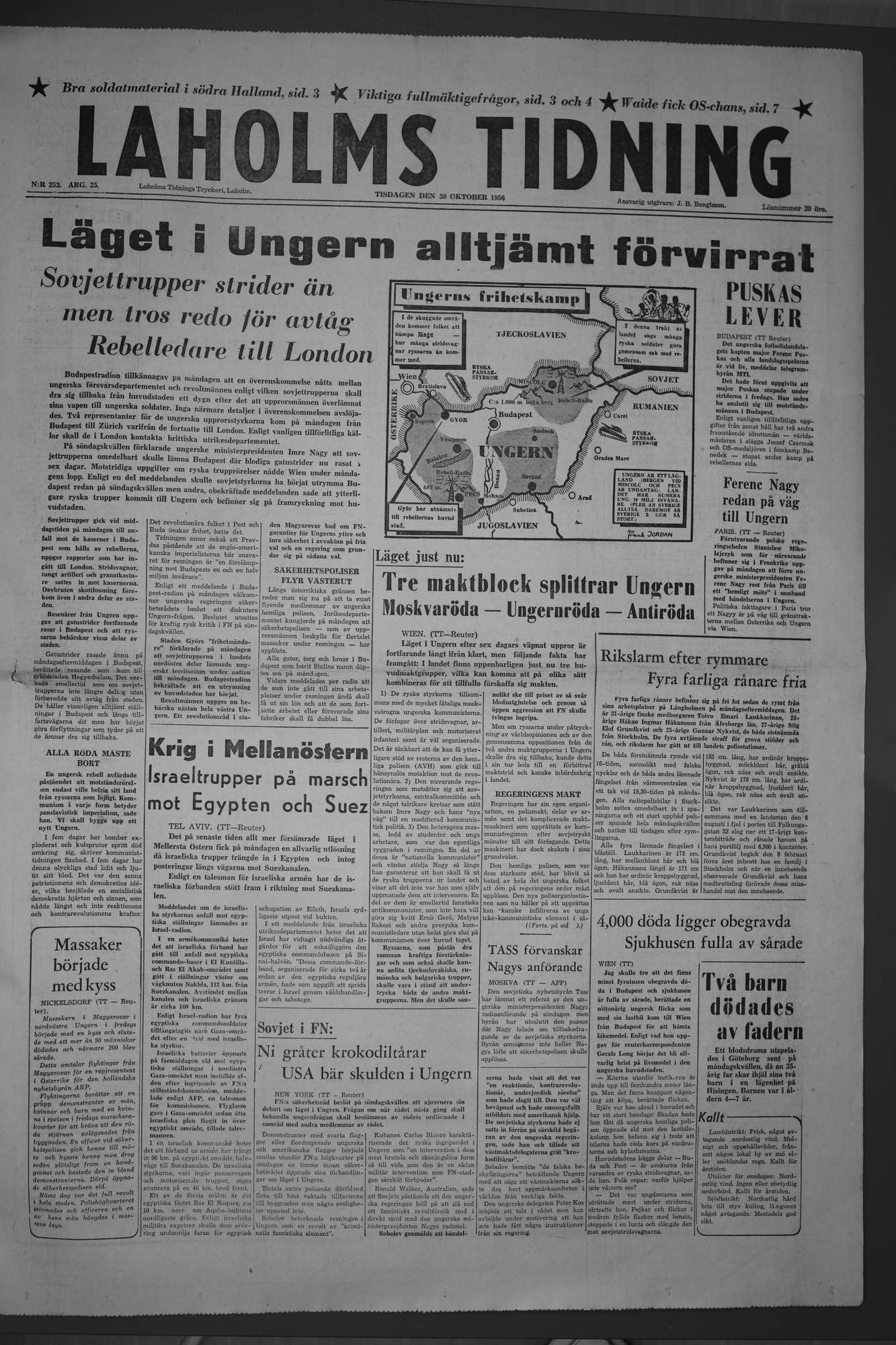 Laholms Tidning Tisdag 30 oktober 1956, sida 1