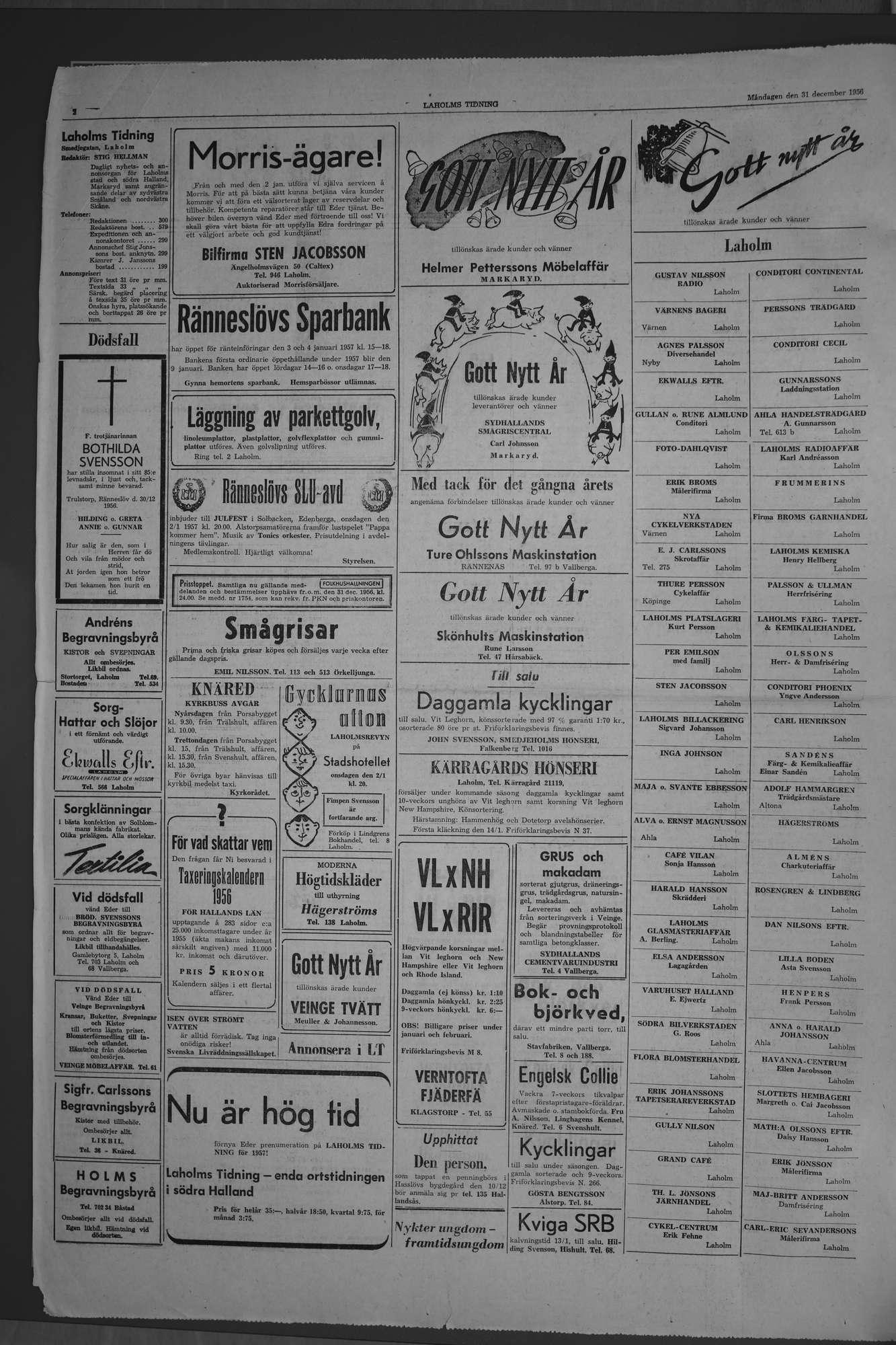 Laholms Tidning Måndag 31 december 1956, sida 2