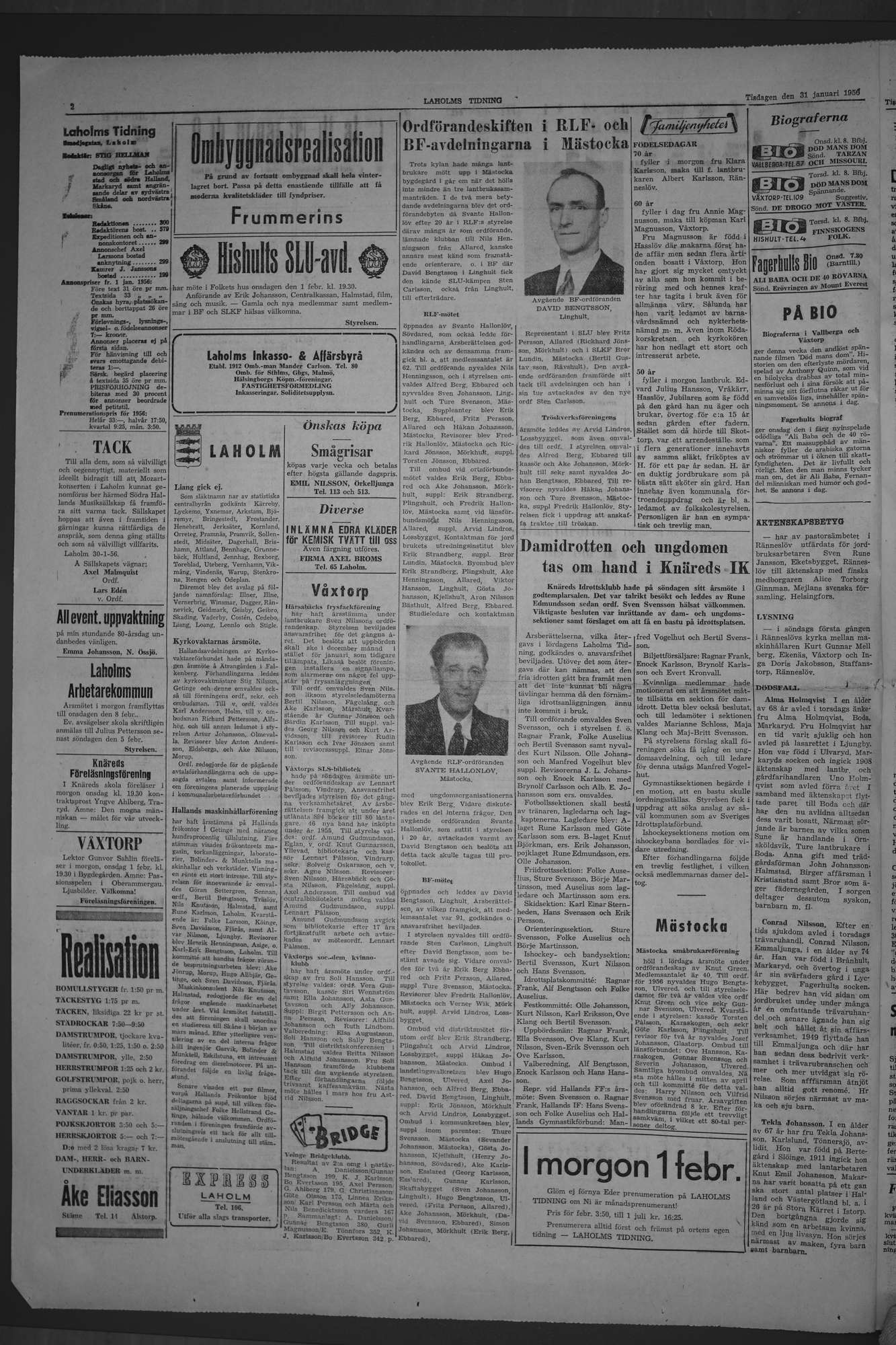 Laholms Tidning Tisdag 31 januari 1956, sida 2