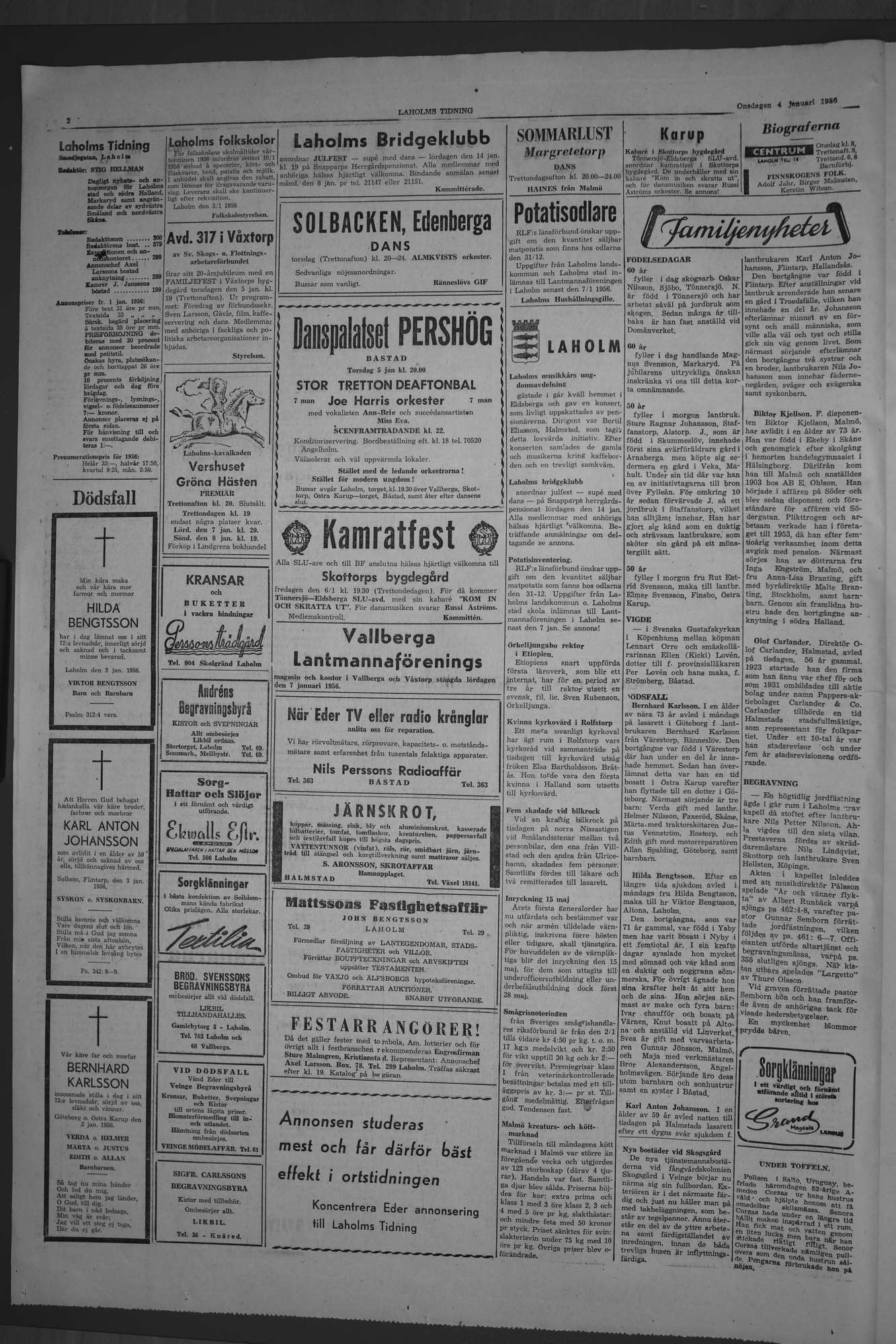 Laholms Tidning Onsdag 4 januari 1956, sida 2