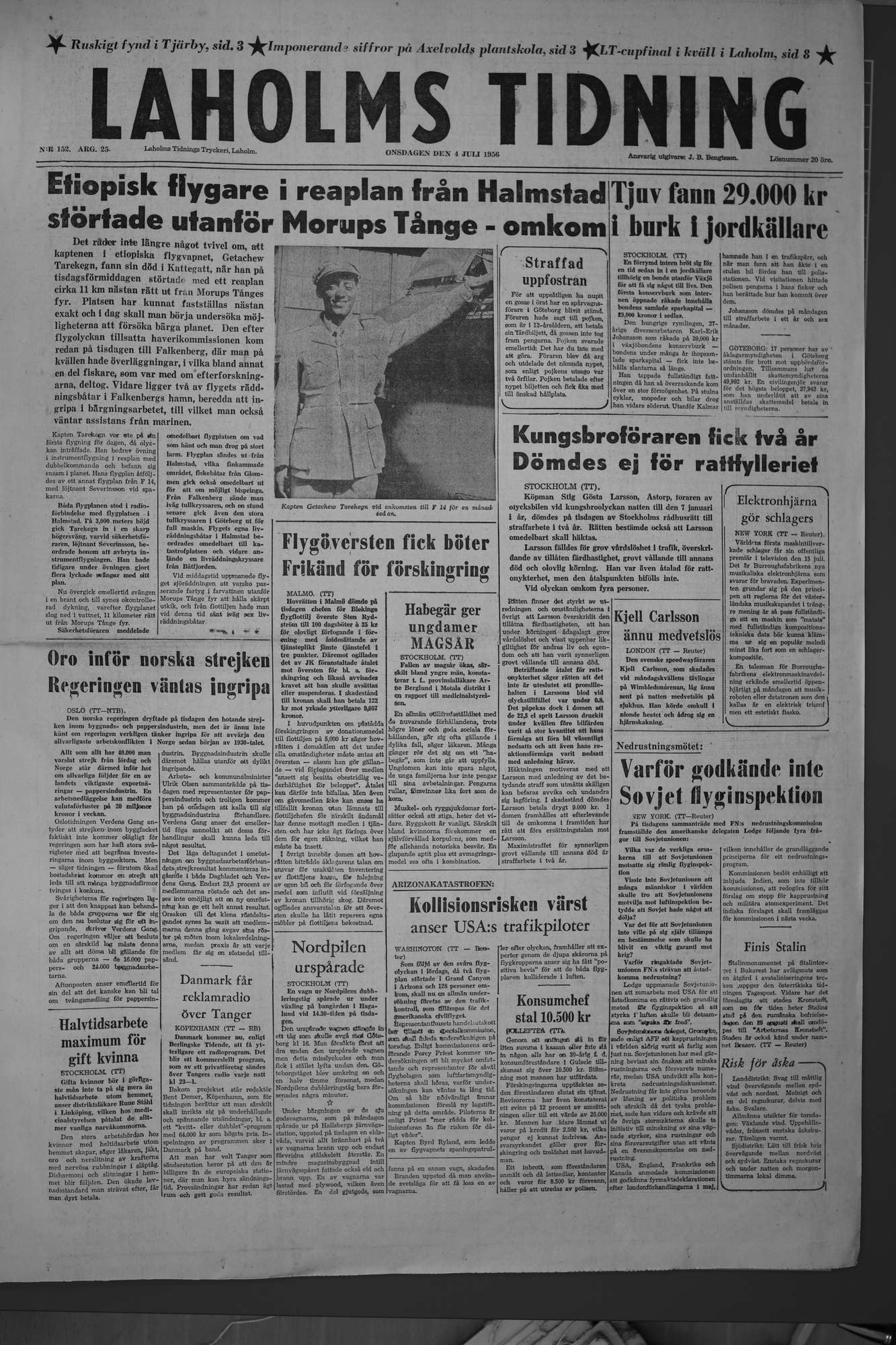 Laholms Tidning Onsdag 4 juli 1956, sida 1