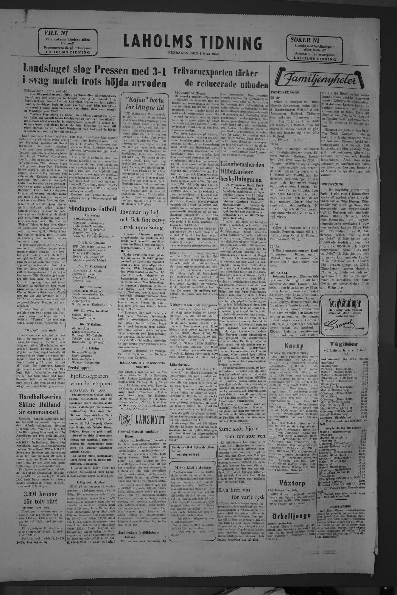 Laholms Tidning Fredag 4 maj 1956, sida 8