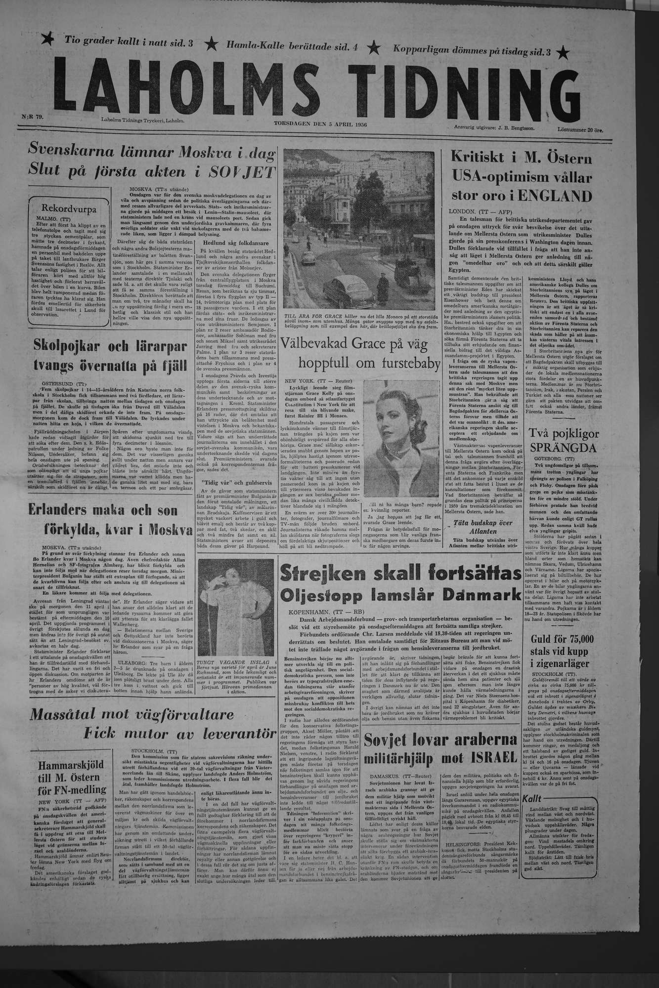 Laholms Tidning Torsdag 5 april 1956, sida 1