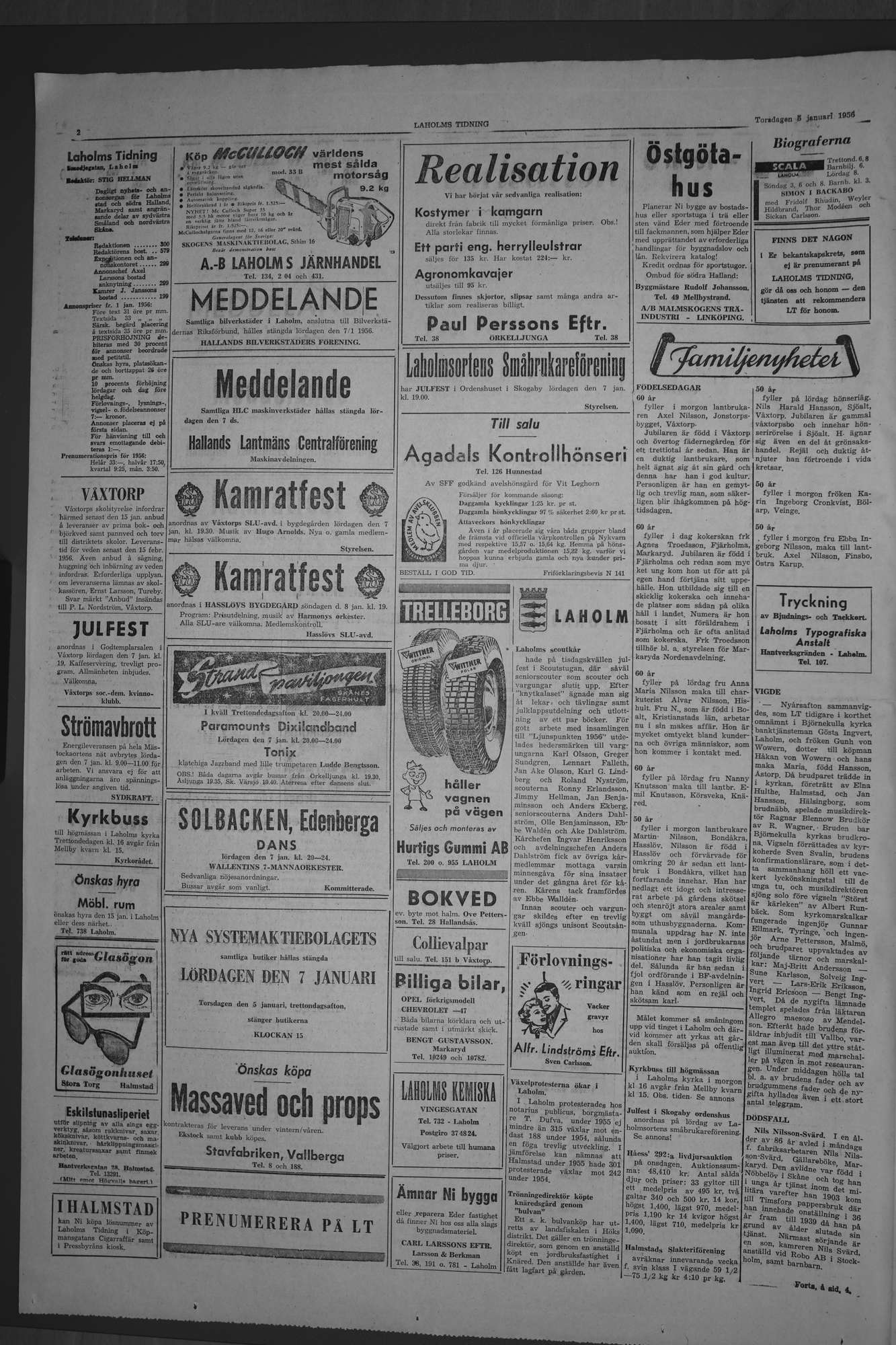 Laholms Tidning Torsdag 5 januari 1956, sida 2