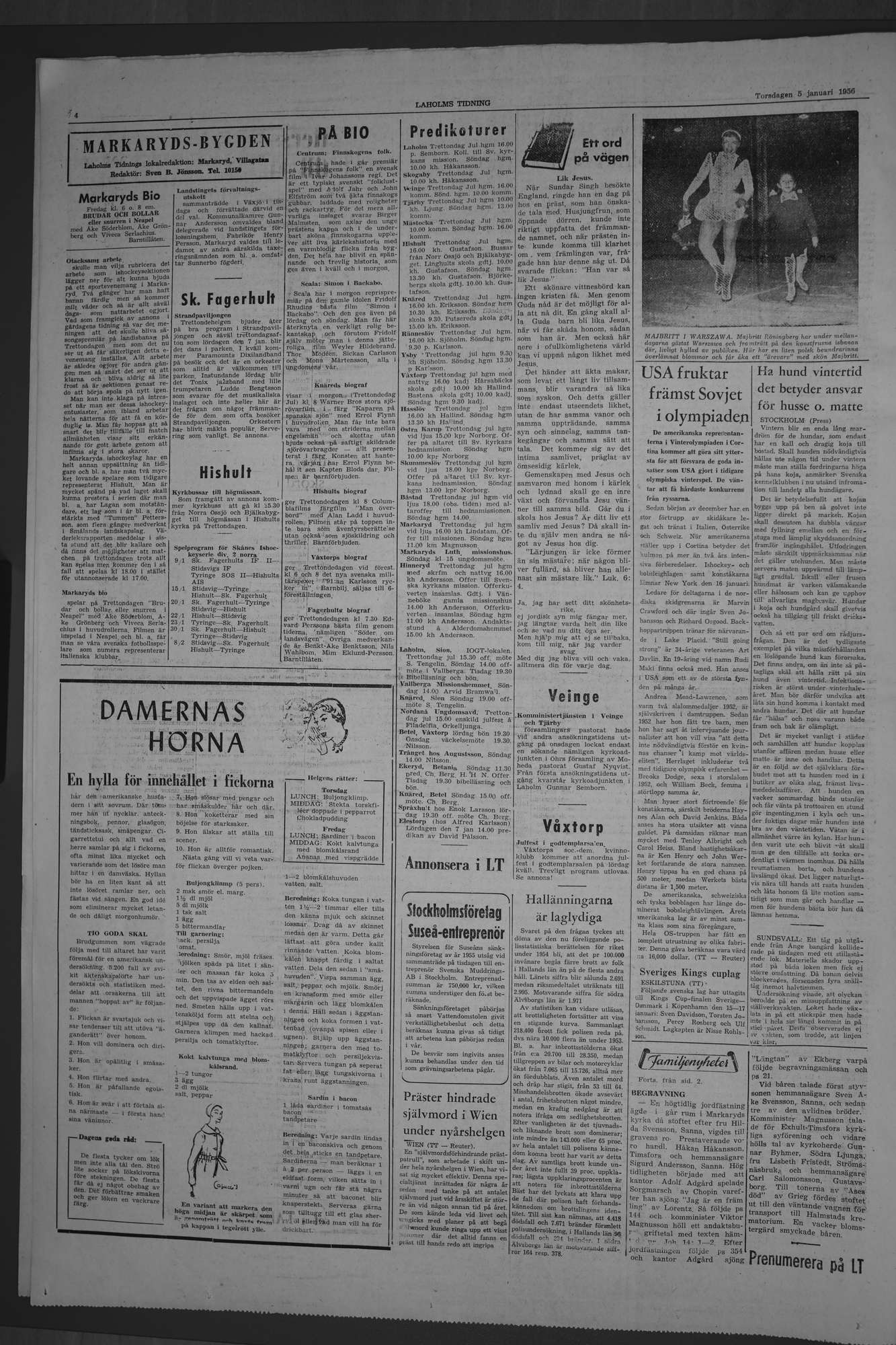Laholms Tidning Torsdag 5 januari 1956, sida 4