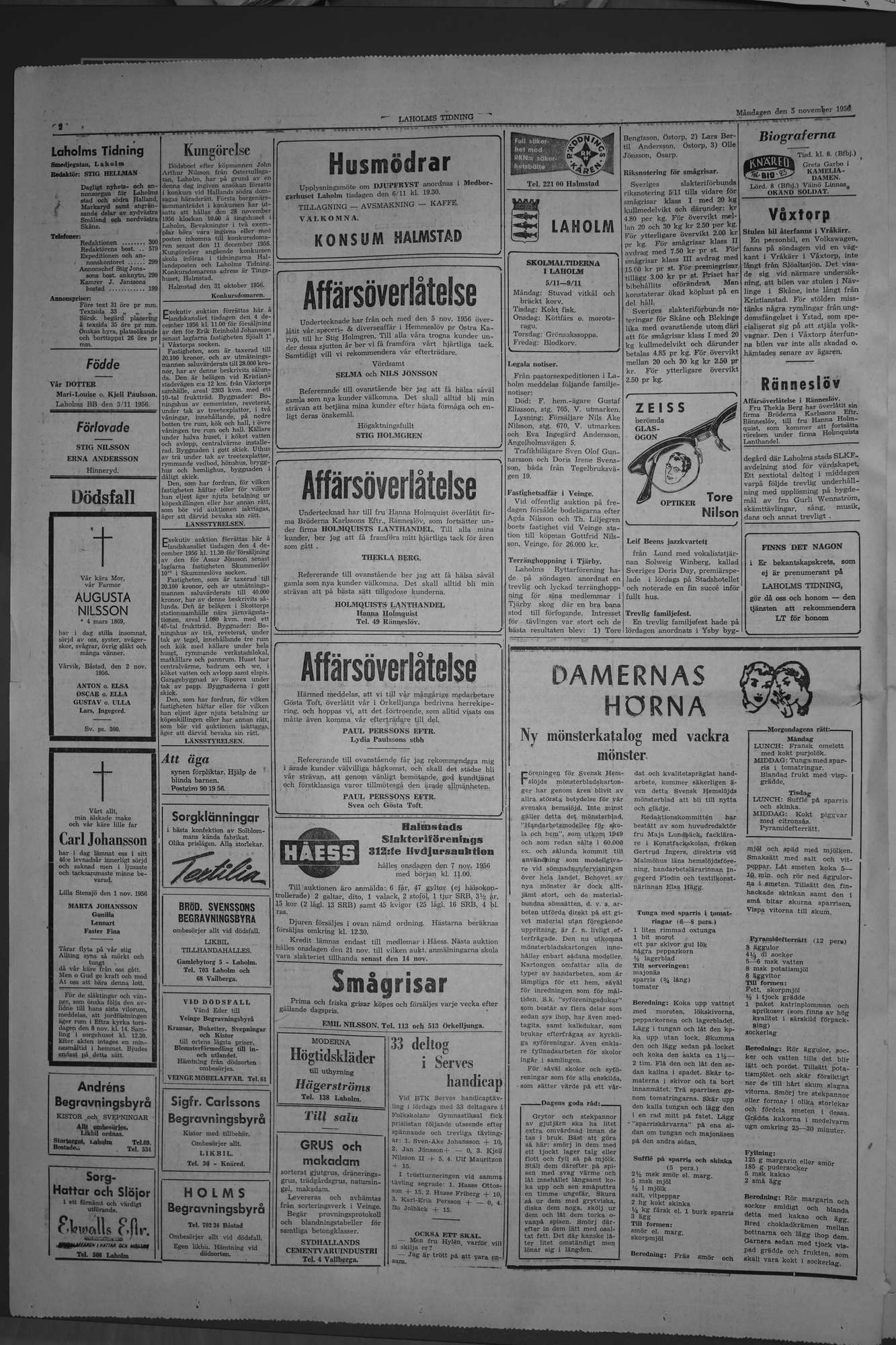 Laholms Tidning Måndag 5 november 1956, sida 2