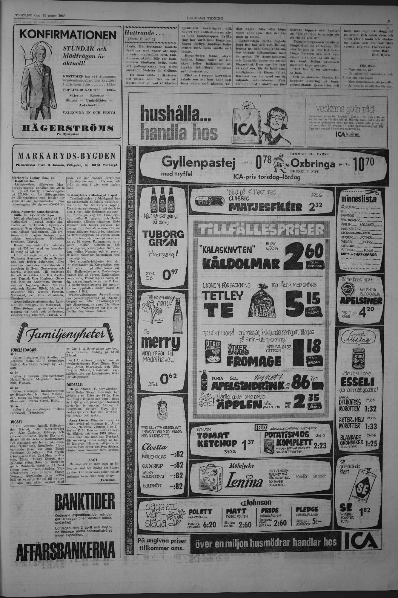 Laholms Tidning Torsdag 31 mars 1966, sida 3
