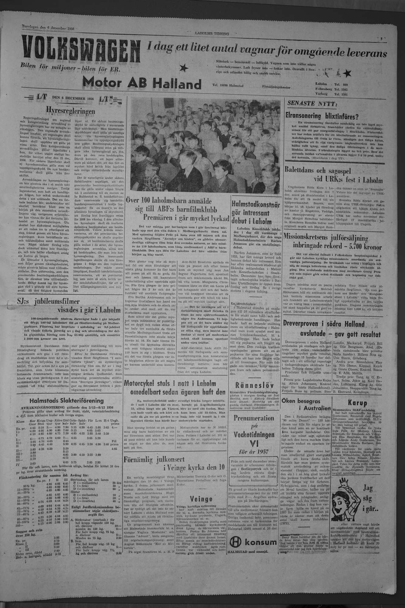 Laholms Tidning Torsdag 6 december 1956, sida 3