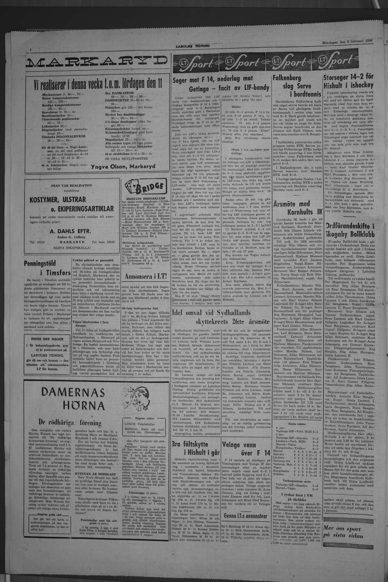 Laholms Tidning Måndag 6 februari 1956, sida 4