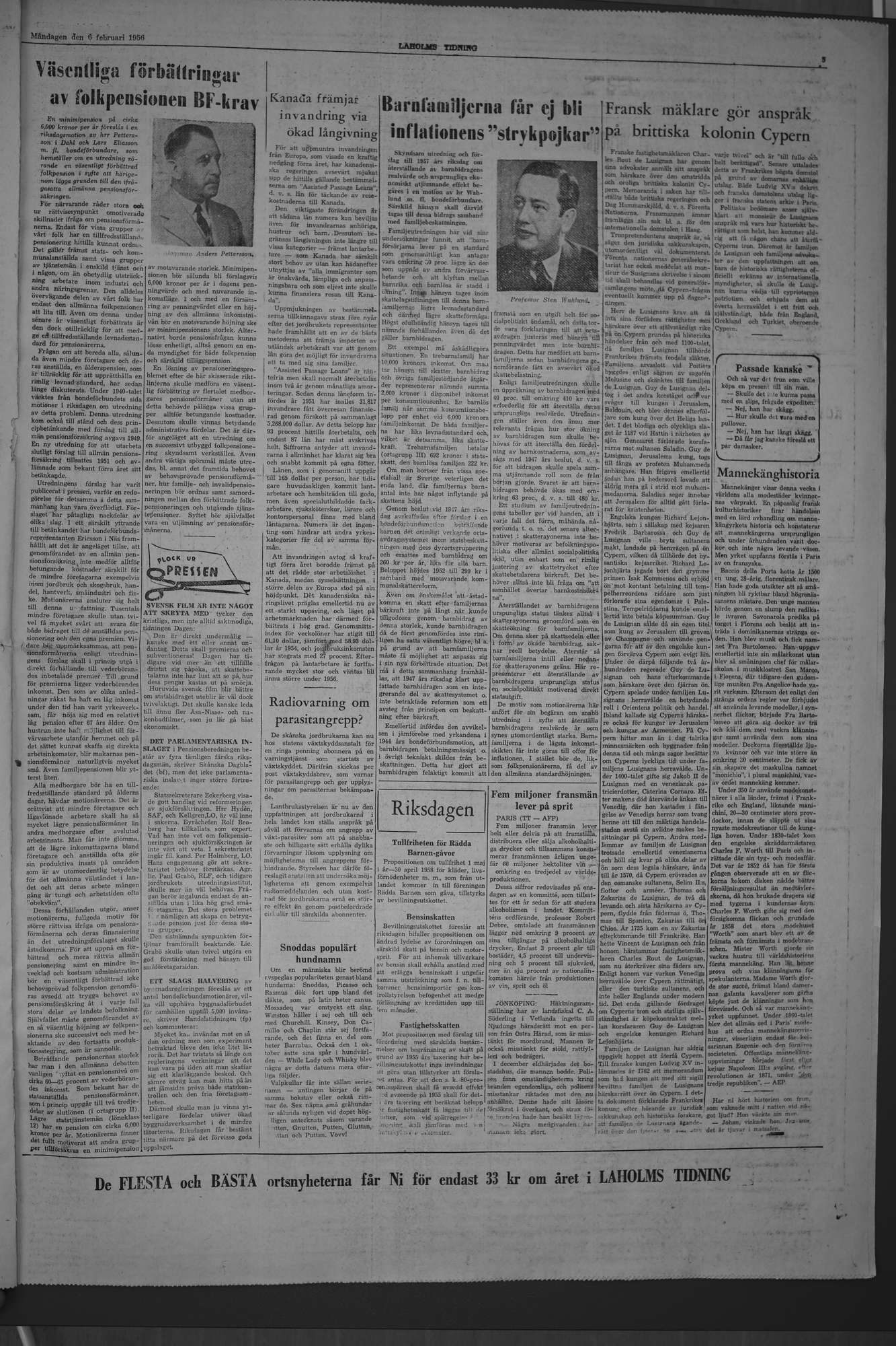 Laholms Tidning Måndag 6 februari 1956, sida 5