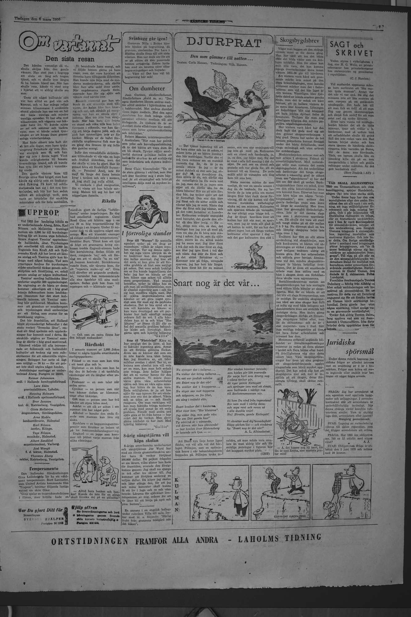 Laholms Tidning Tisdag 6 mars 1956, sida 7