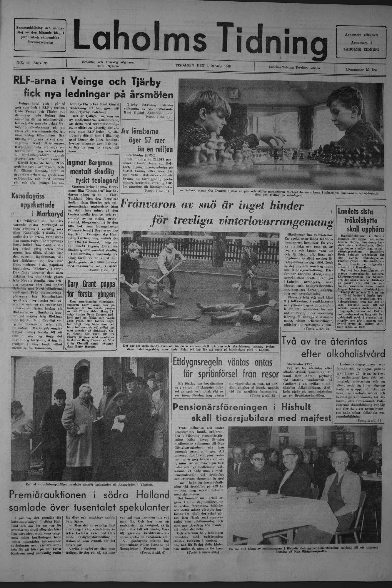 Laholms Tidning Tisdag 1 mars 1966, sida 1
