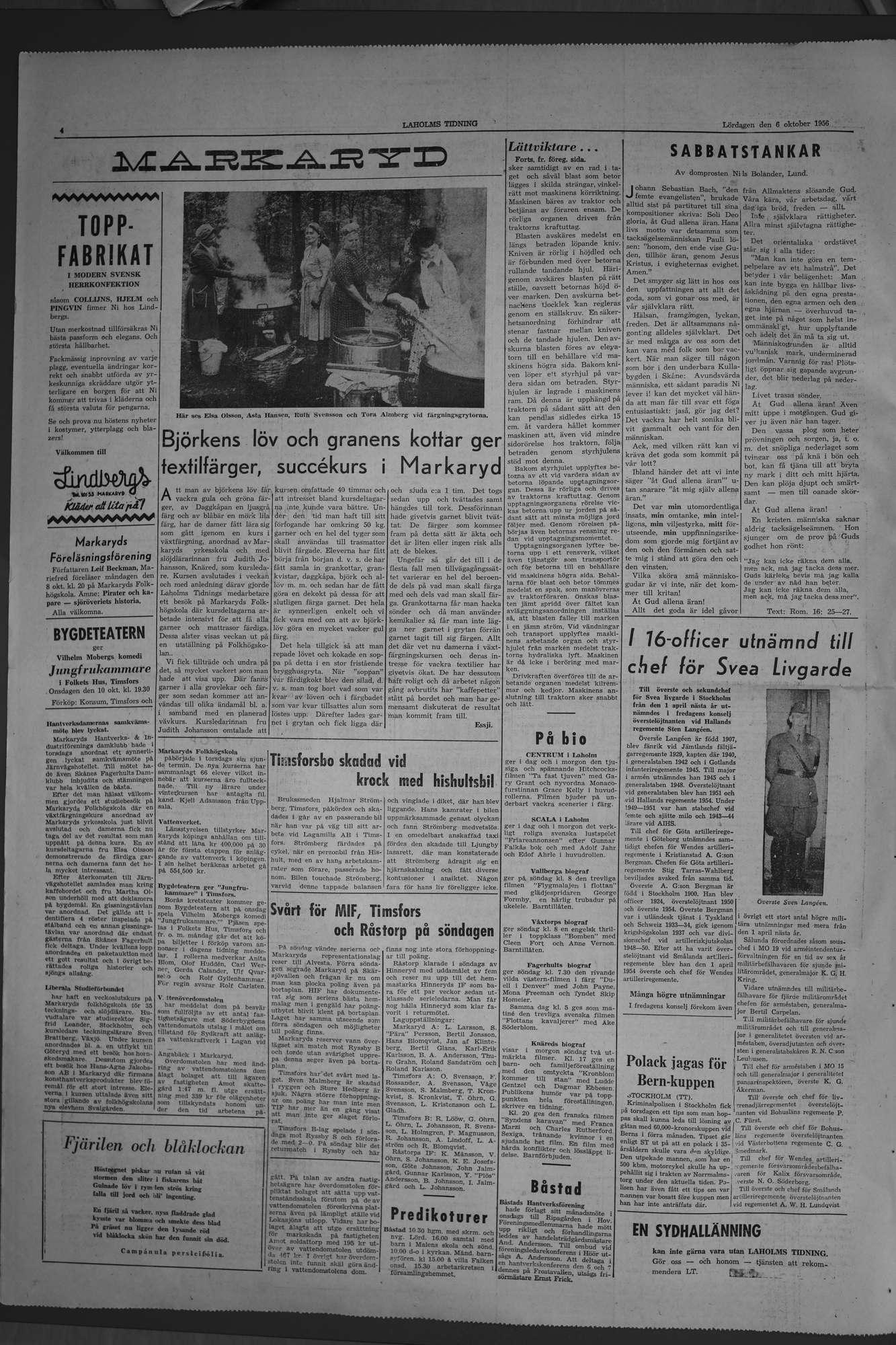 Laholms Tidning Lördag 6 oktober 1956, sida 4