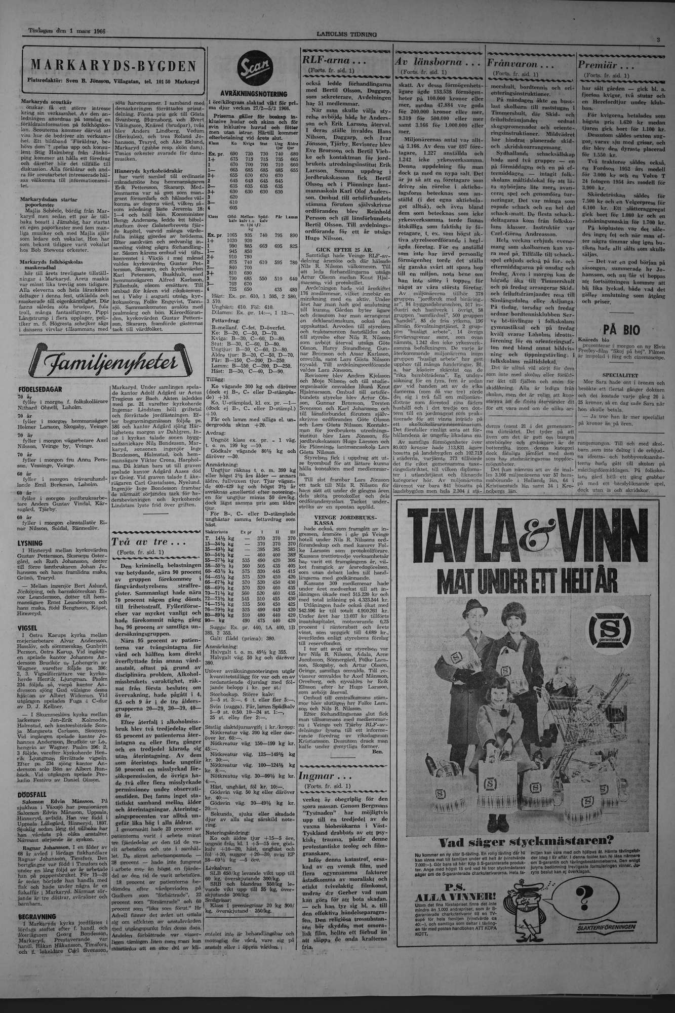 Laholms Tidning Tisdag 1 mars 1966, sida 3