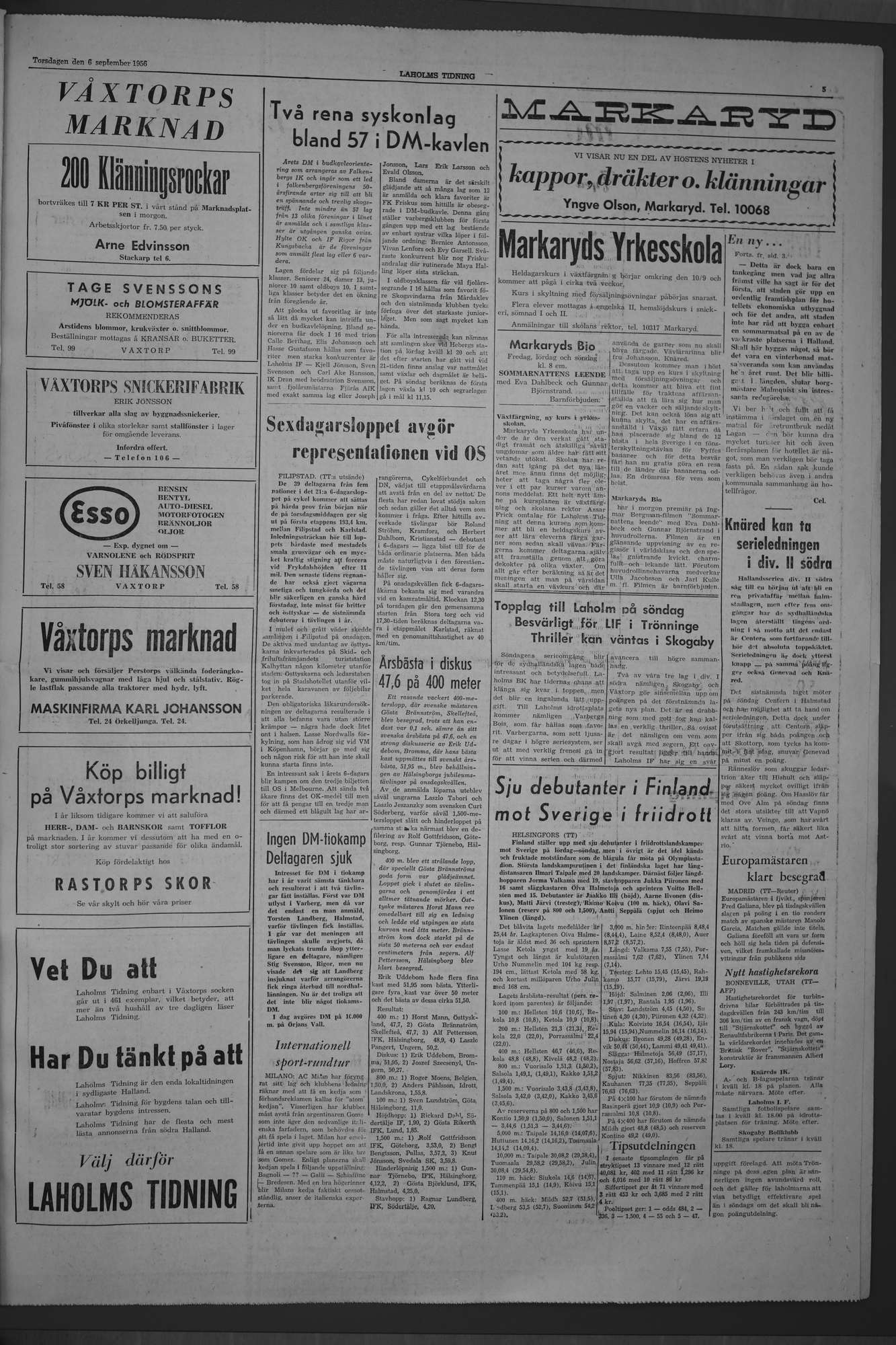Laholms Tidning Torsdag 6 september 1956, sida 5