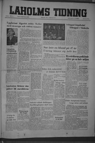 Förstasidan, Tisdag 7 februari 1956