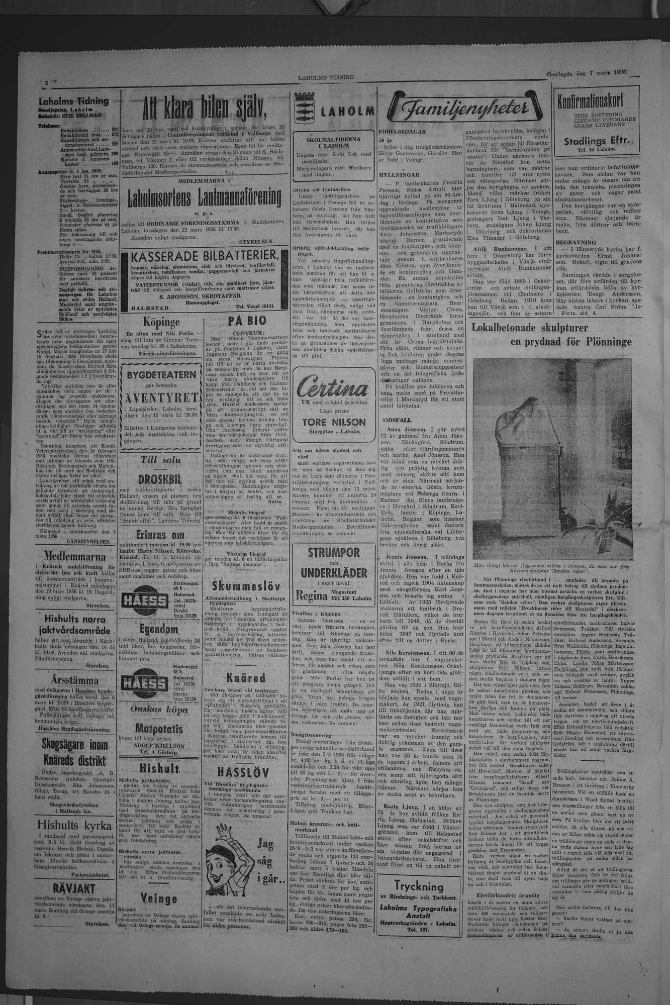 Laholms Tidning Onsdag 7 mars 1956, sida 2