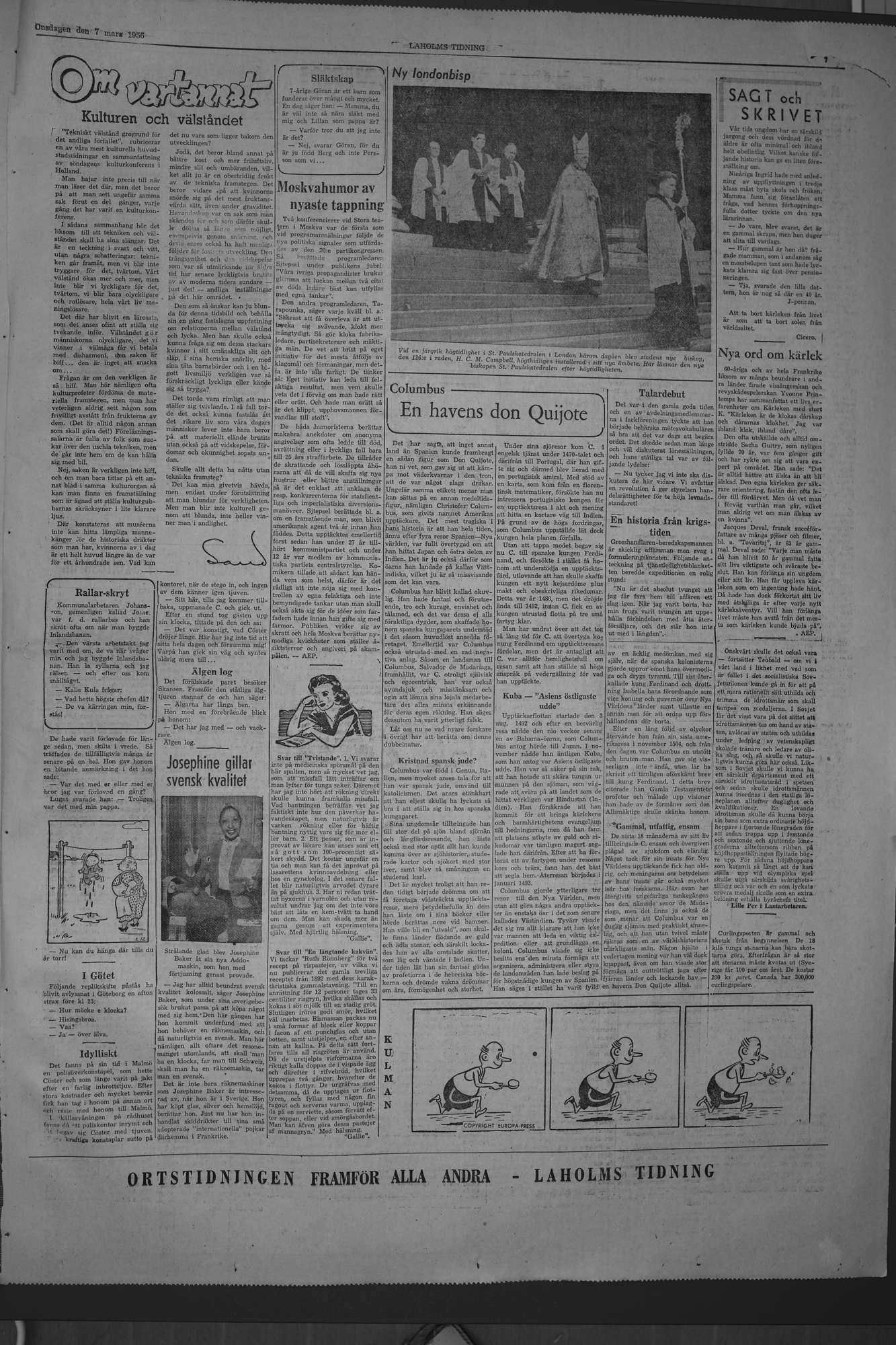 Laholms Tidning Onsdag 7 mars 1956, sida 7