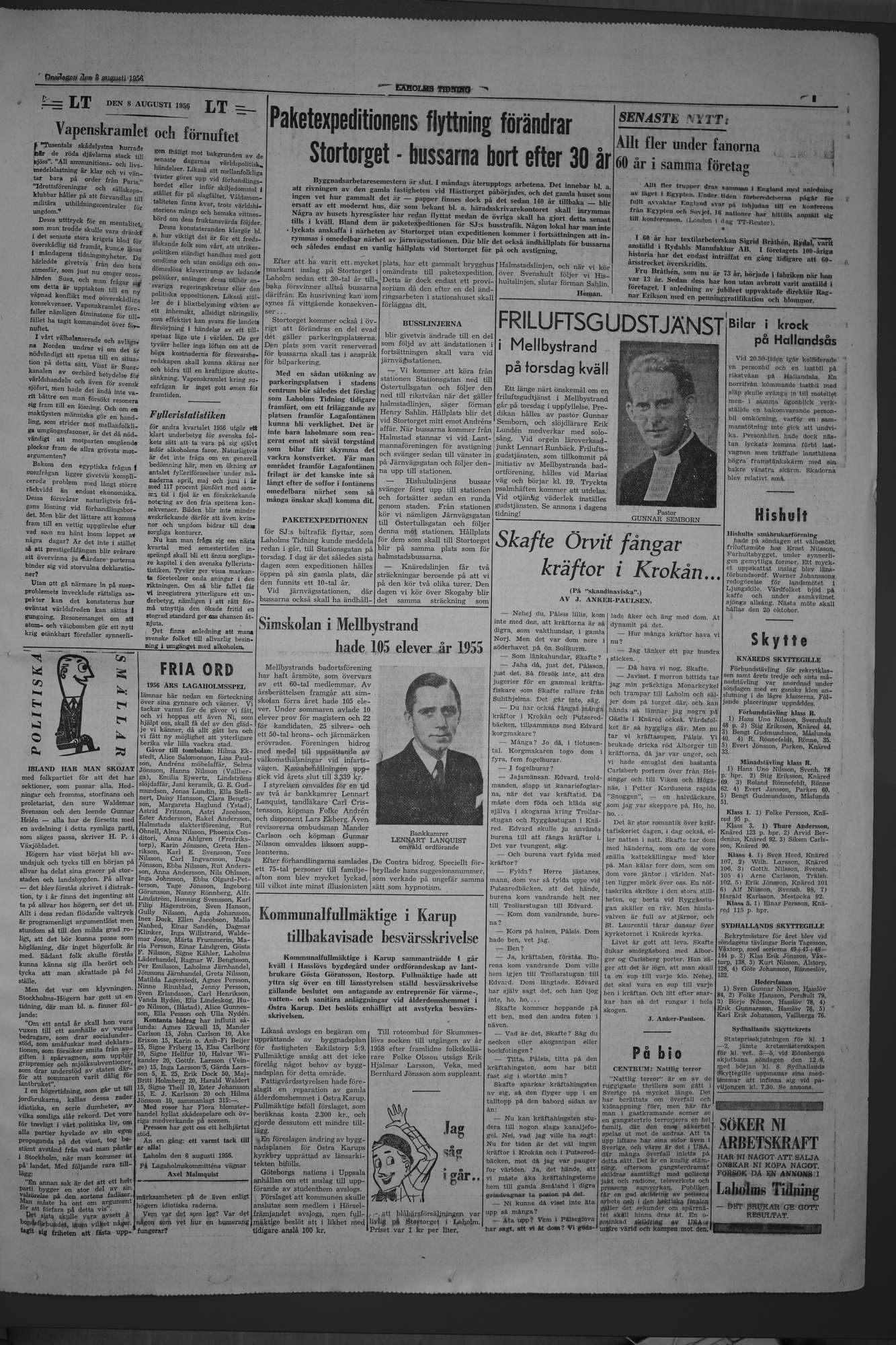 Laholms Tidning Onsdag 8 augusti 1956, sida 3