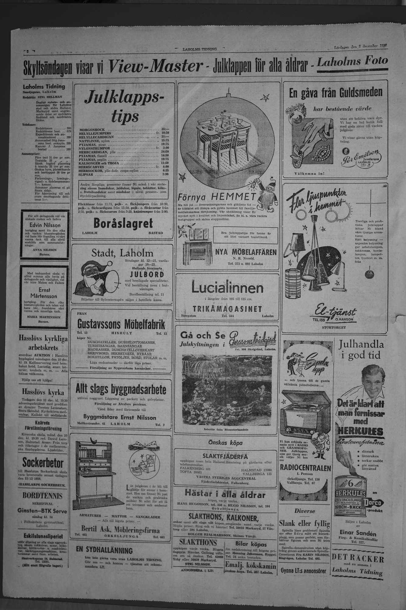 Laholms Tidning Lördag 8 december 1956, sida 2