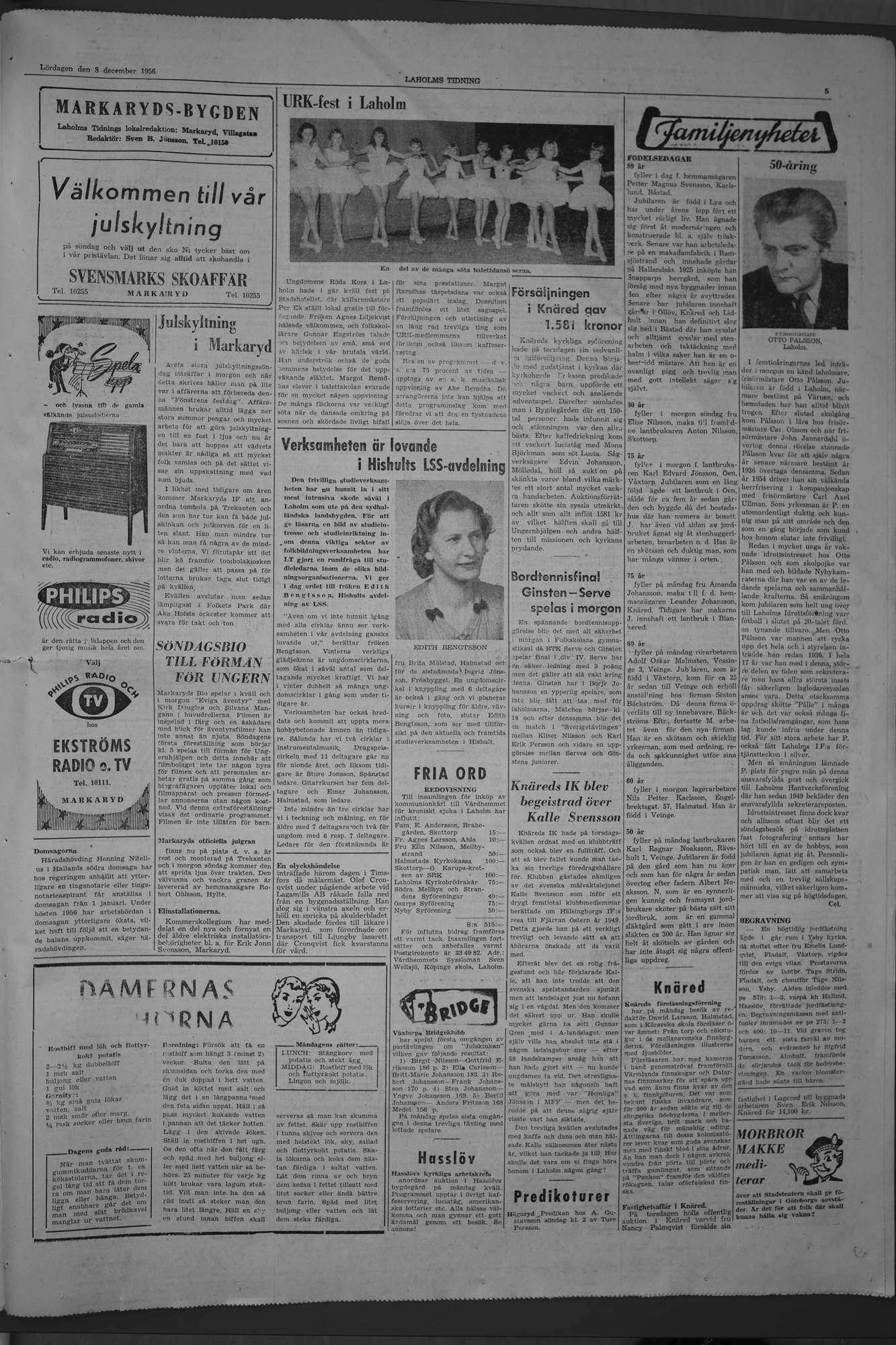 Laholms Tidning Lördag 8 december 1956, sida 5