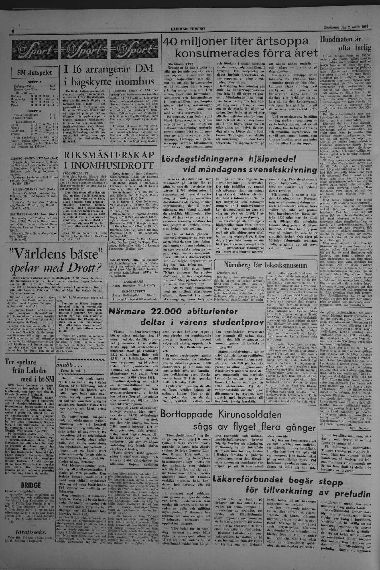 Laholms Tidning Onsdag 2 mars 1966, sida 6