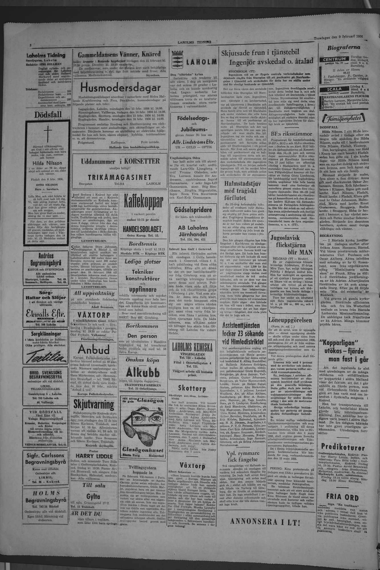 Laholms Tidning Torsdag 9 februari 1956, sida 2