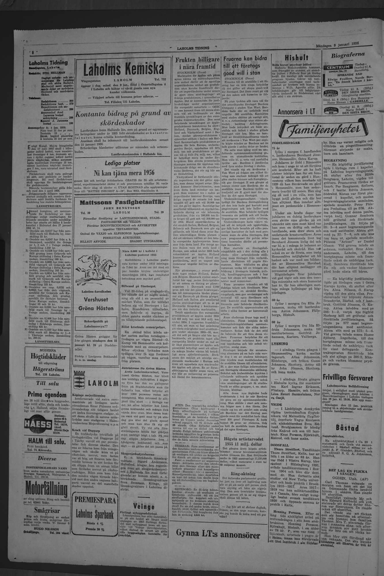 Laholms Tidning Måndag 9 januari 1956, sida 2