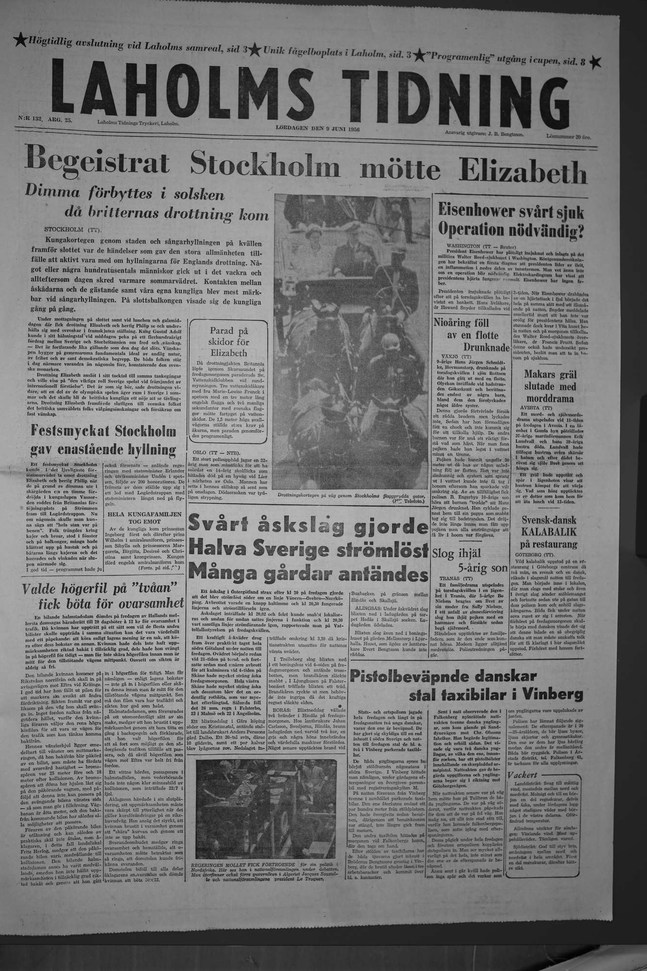 Laholms Tidning Lördag 9 juni 1956, sida 1