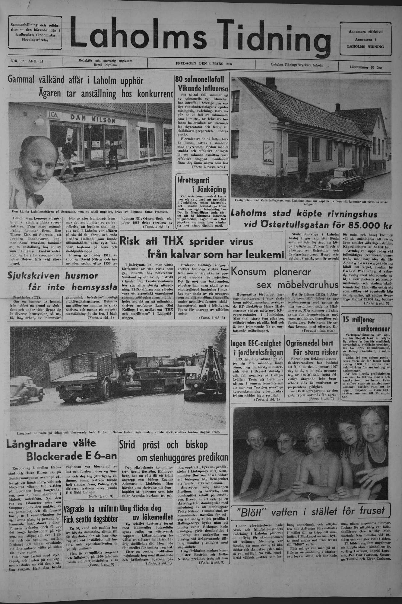 Laholms Tidning Fredag 4 mars 1966, sida 1