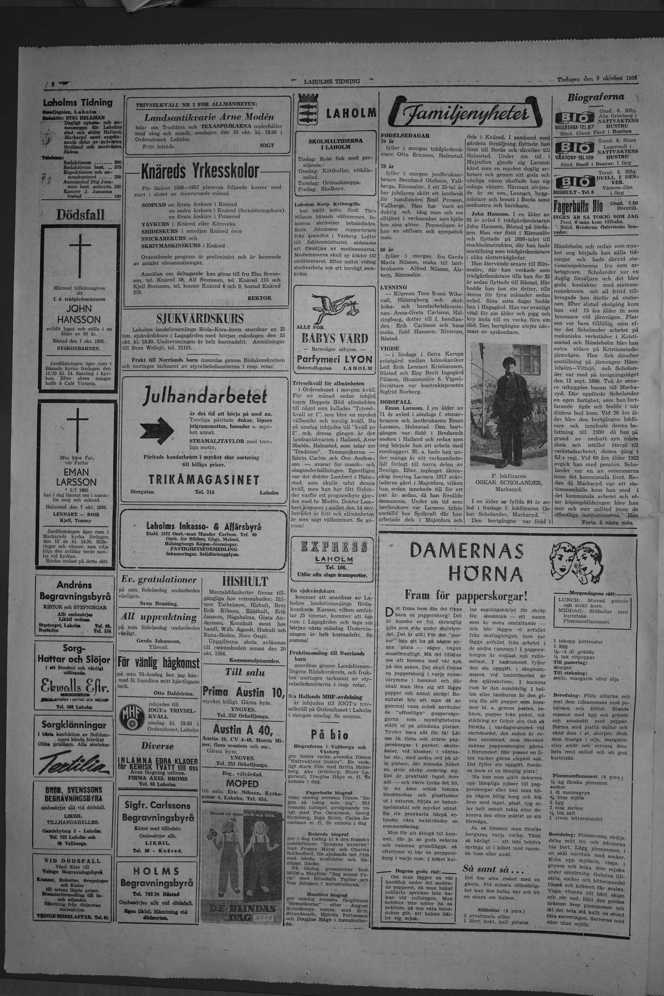 Laholms Tidning Tisdag 9 oktober 1956, sida 2