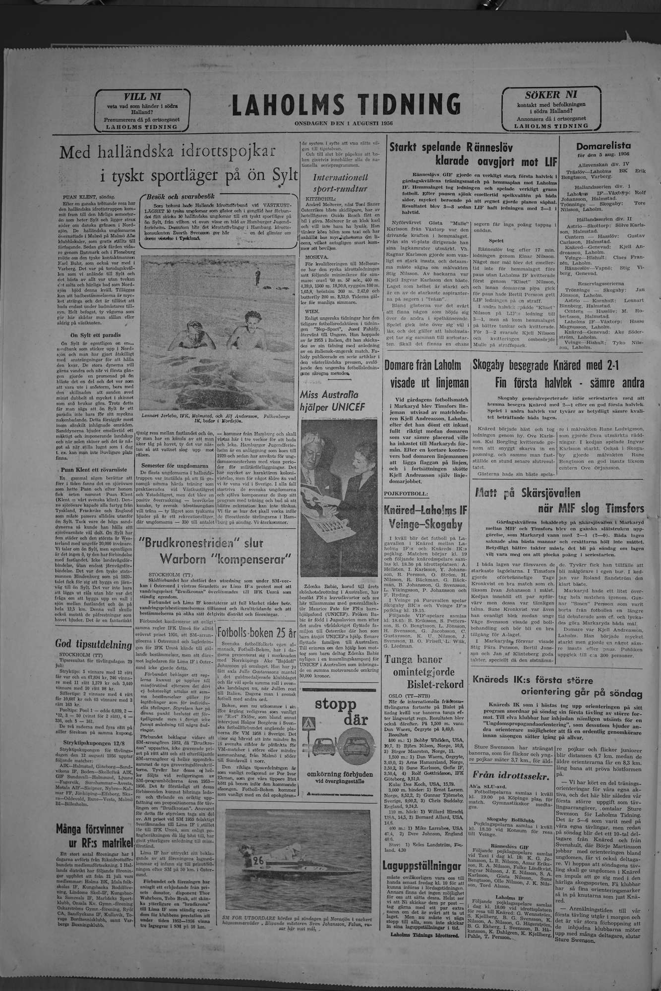 Laholms Tidning Onsdag 1 augusti 1956, sida 8