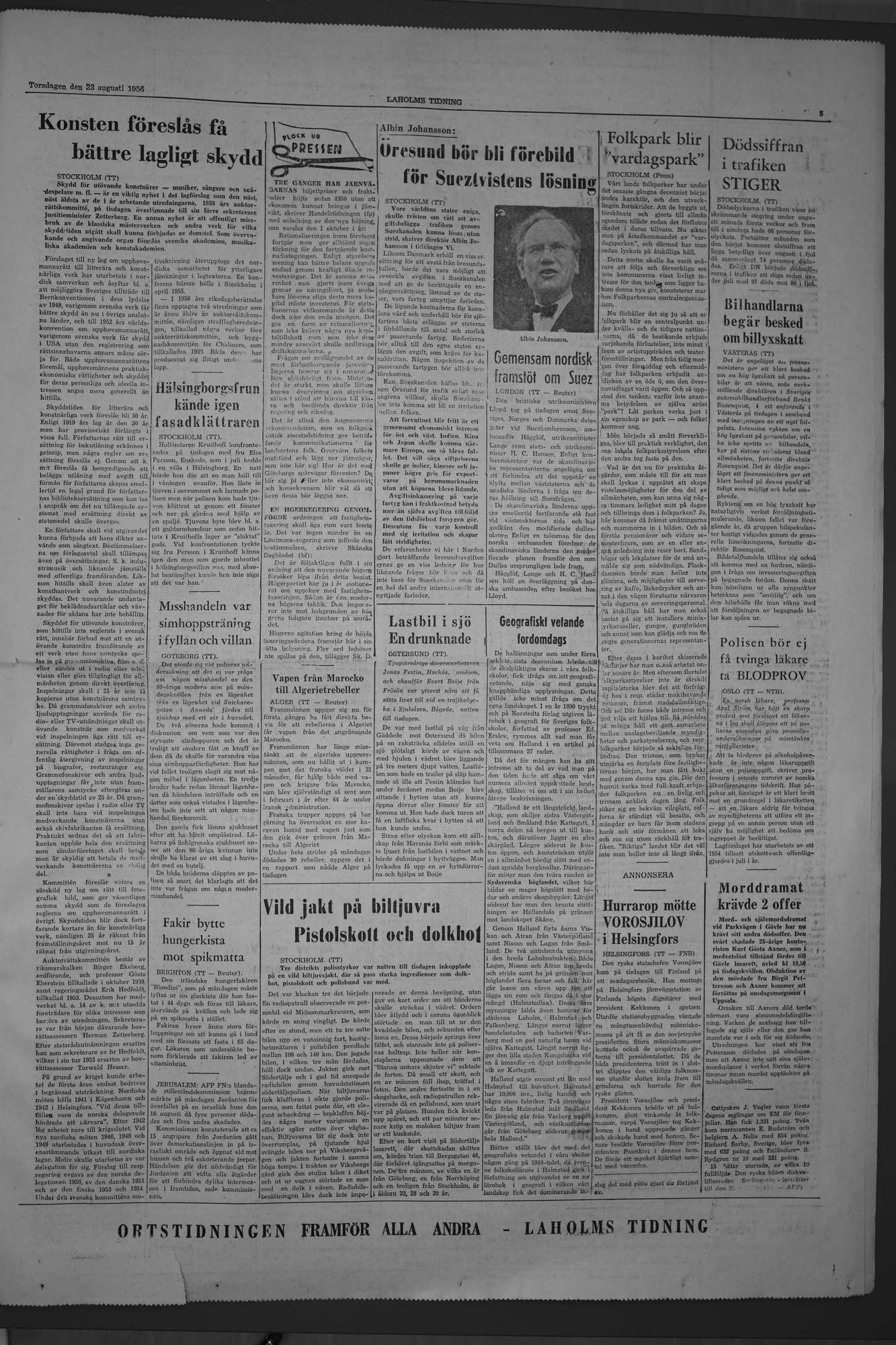 Laholms Tidning Torsdag 23 augusti 1956, sida 5