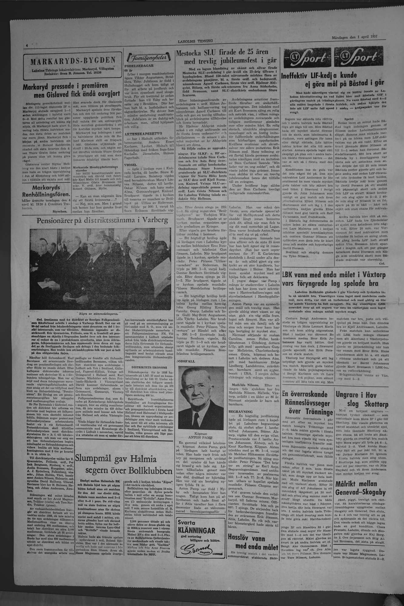 Laholms Tidning Måndag 1 april 1957, sida 4