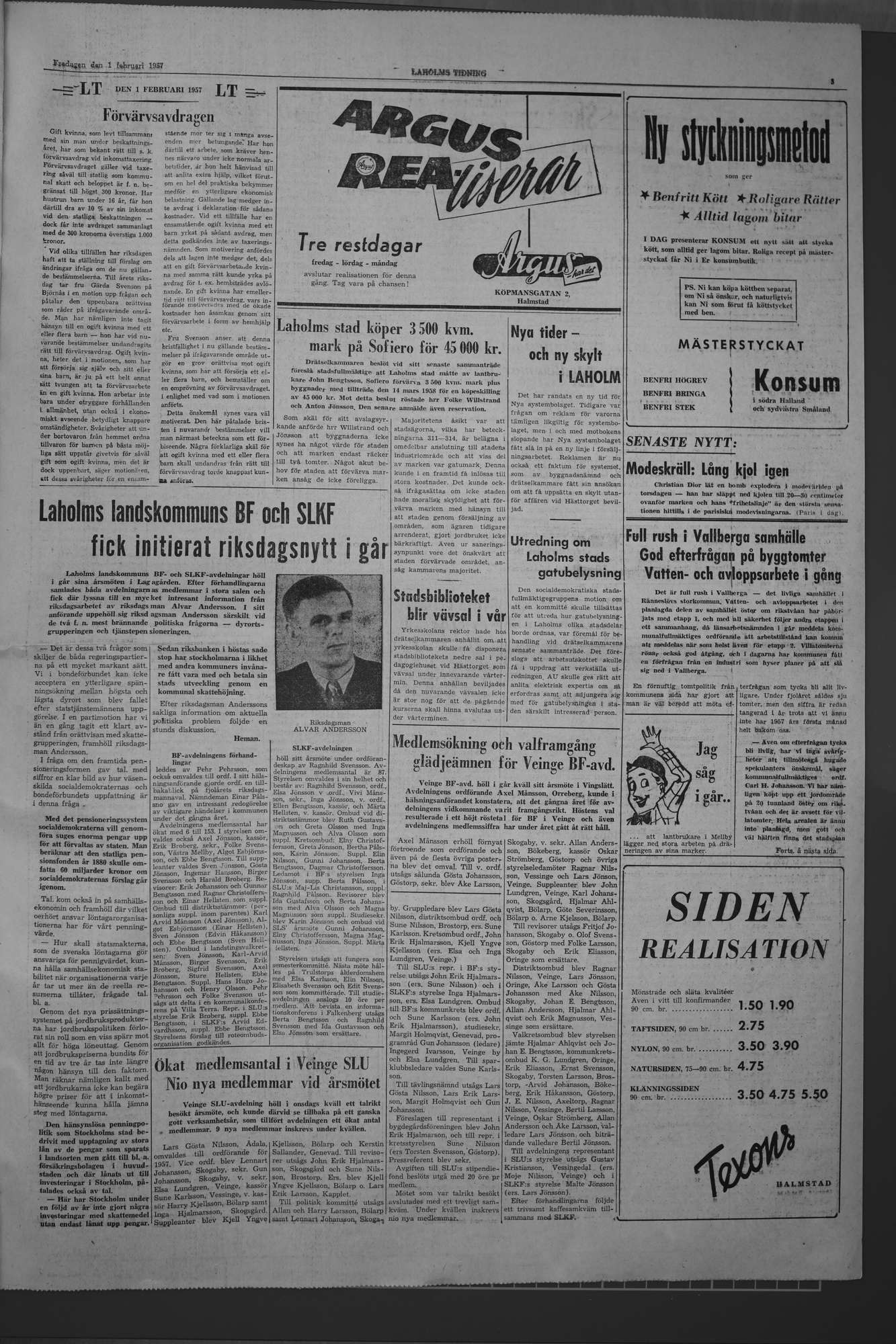 Laholms Tidning Fredag 1 februari 1957, sida 3