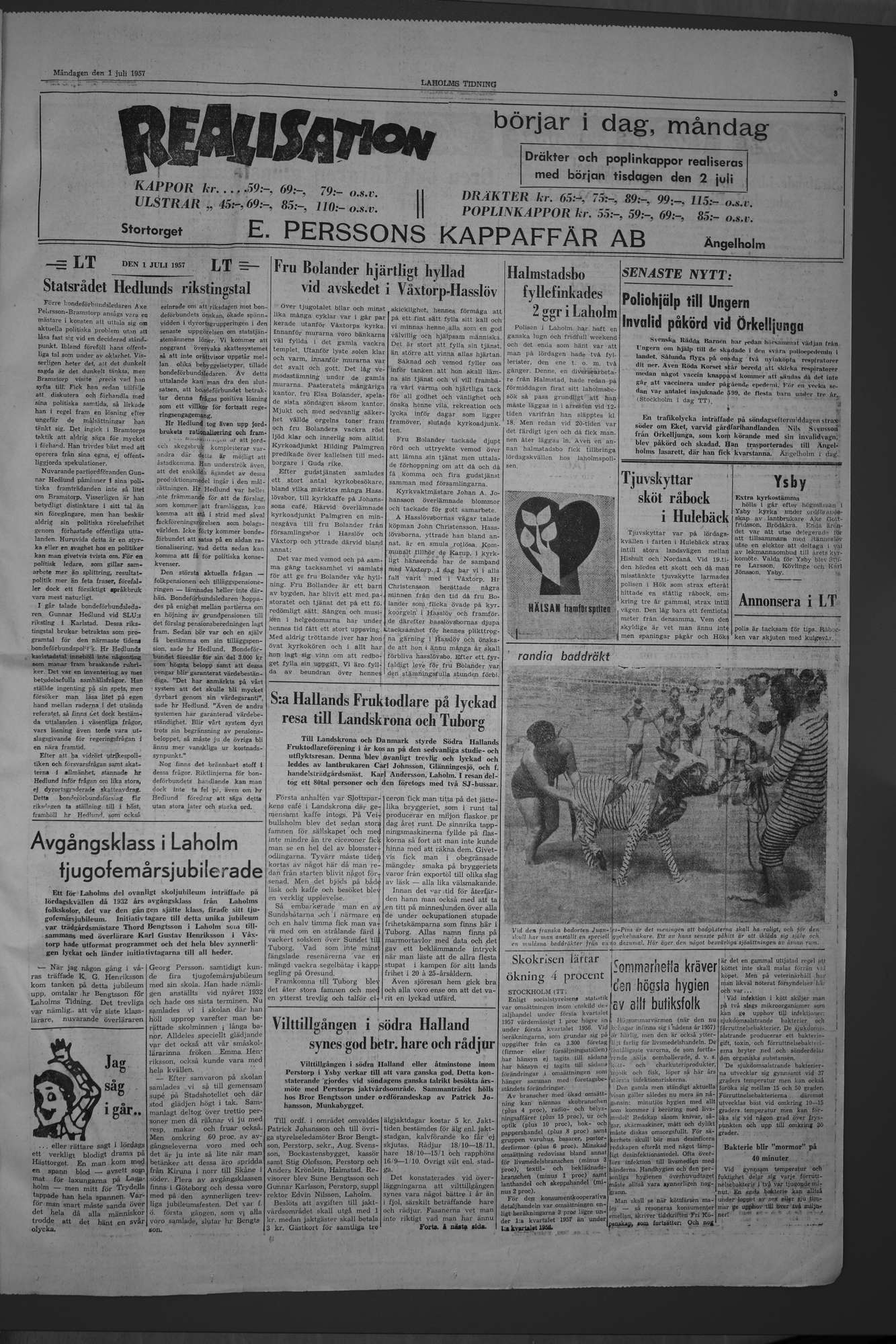 Laholms Tidning Måndag 1 juli 1957, sida 3