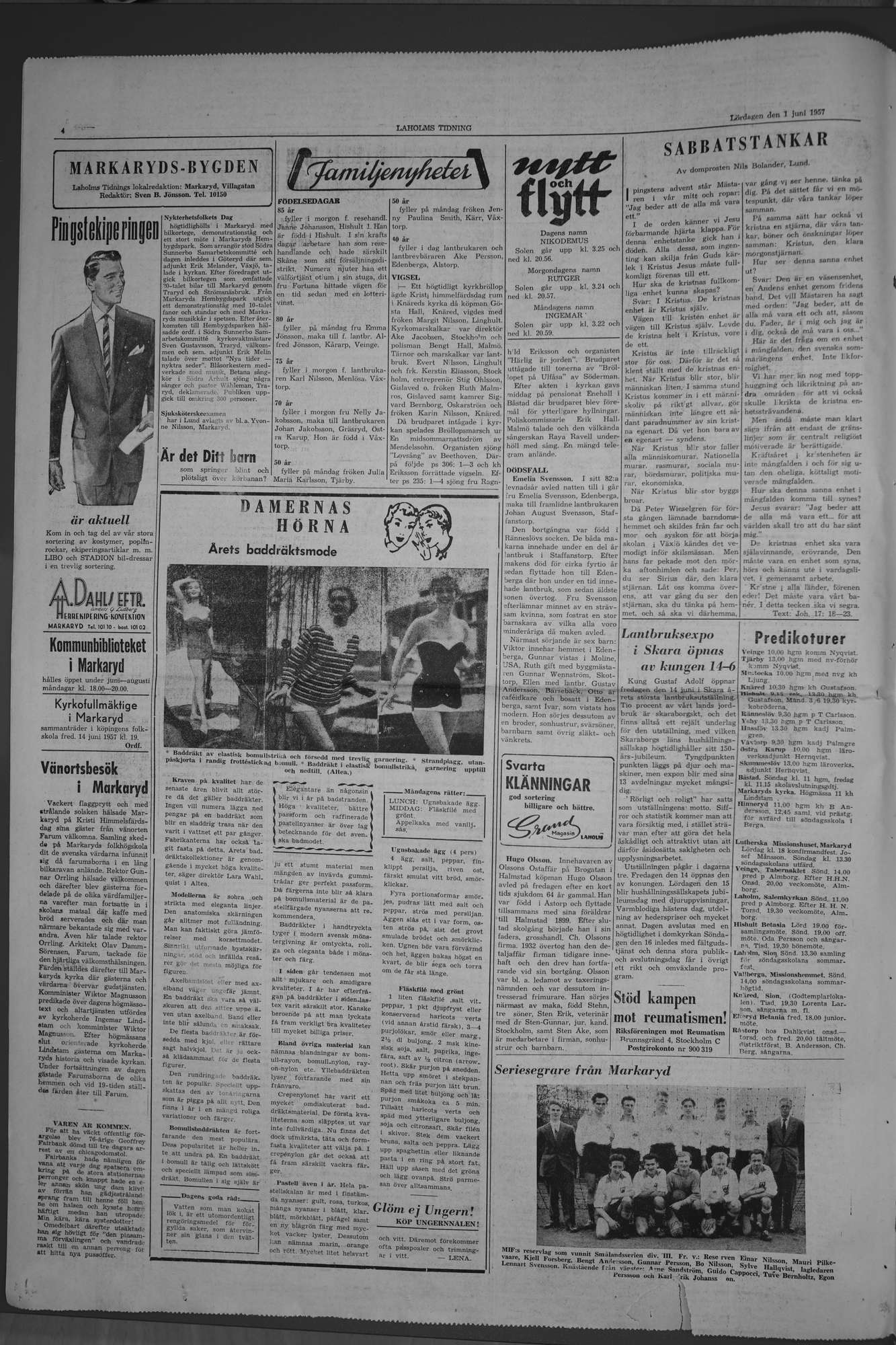 Laholms Tidning Lördag 1 juni 1957, sida 4