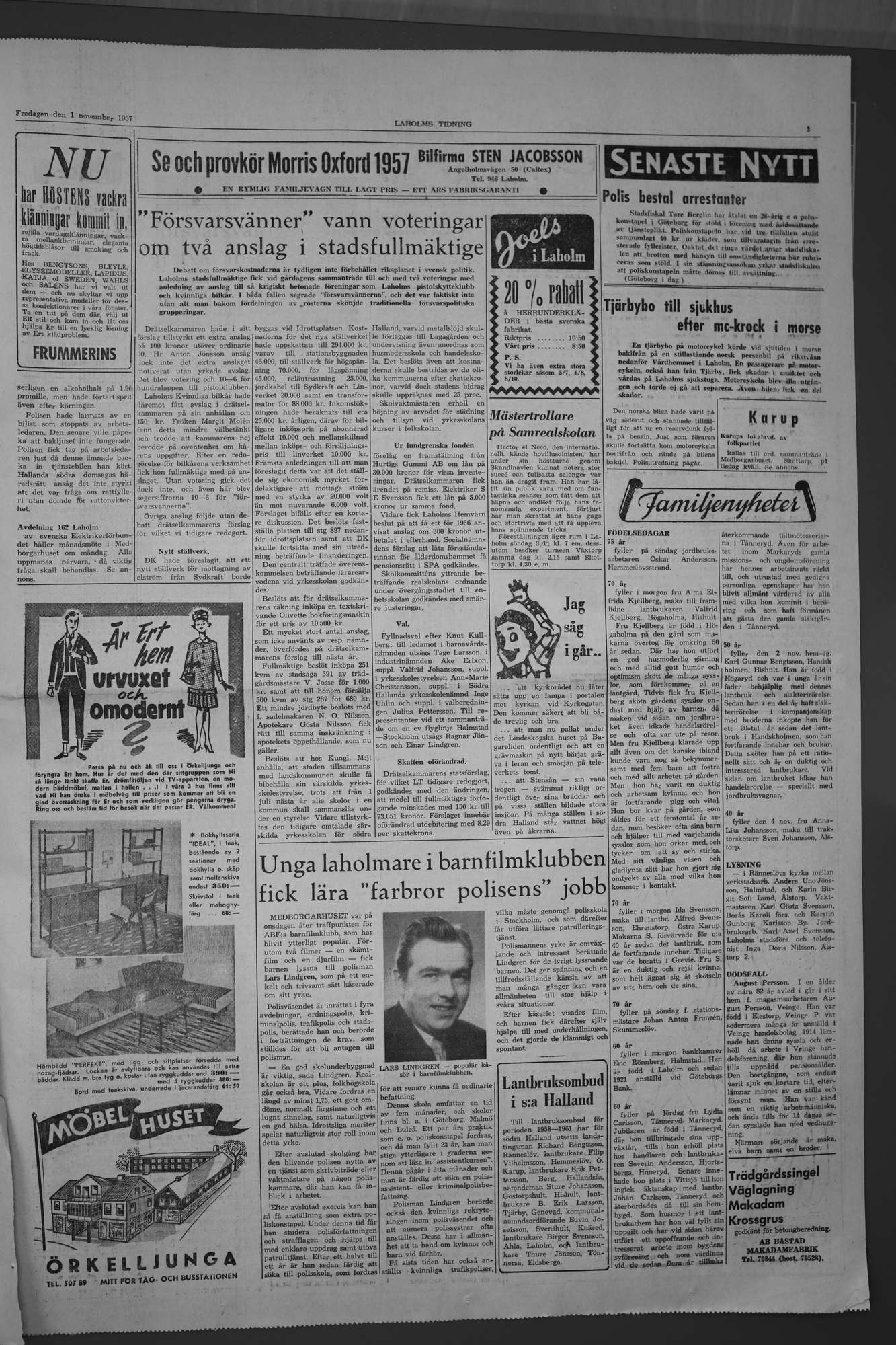 Laholms Tidning Fredag 1 november 1957, sida 3
