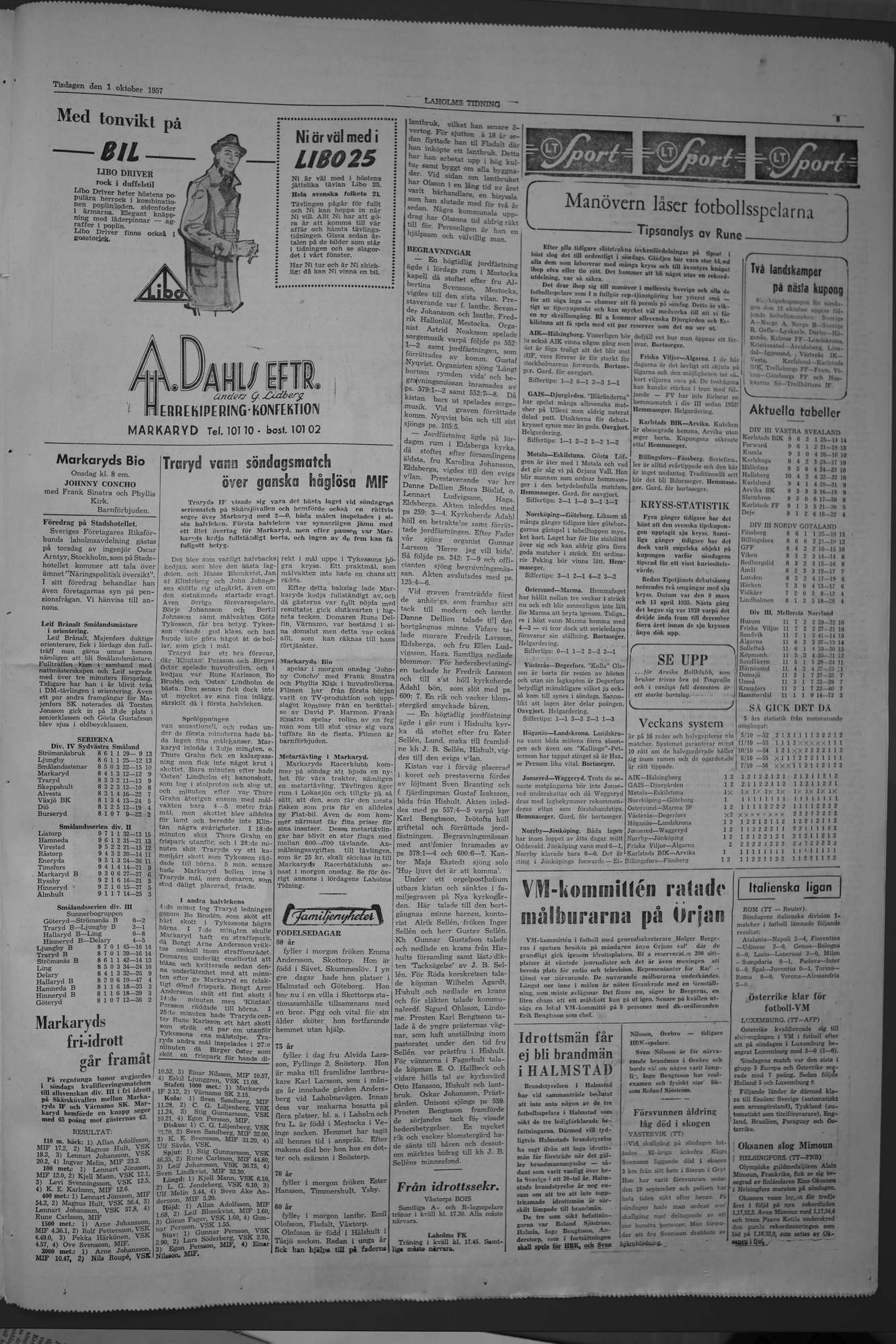 Laholms Tidning Tisdag 1 oktober 1957, sida 5